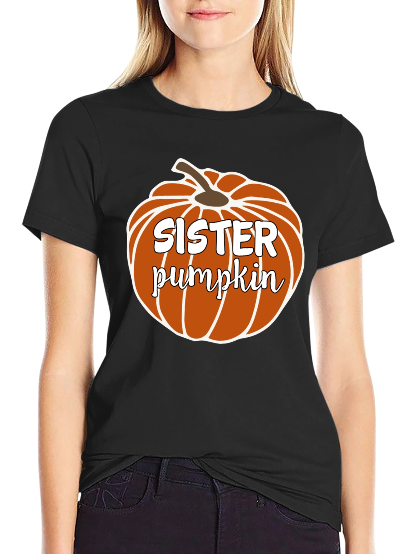 Sister Pumpkin Black Crewneck T-Shirt