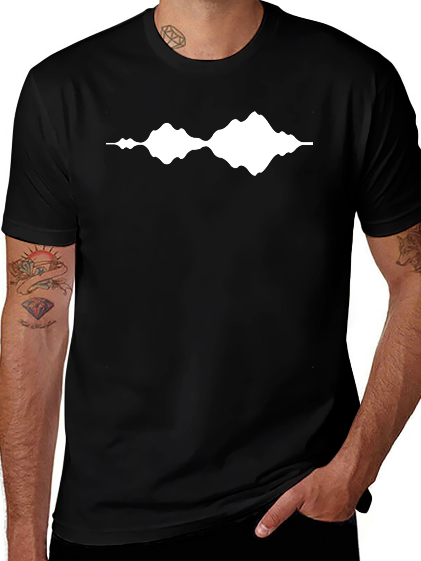 Black Tee with White Waveform Graphic