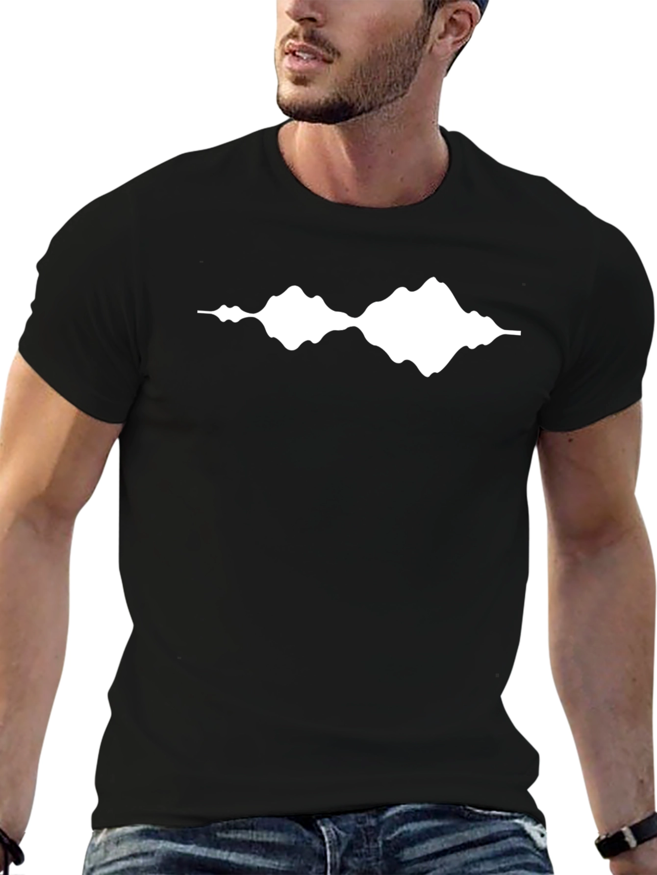 Black Tee with White Waveform Graphic