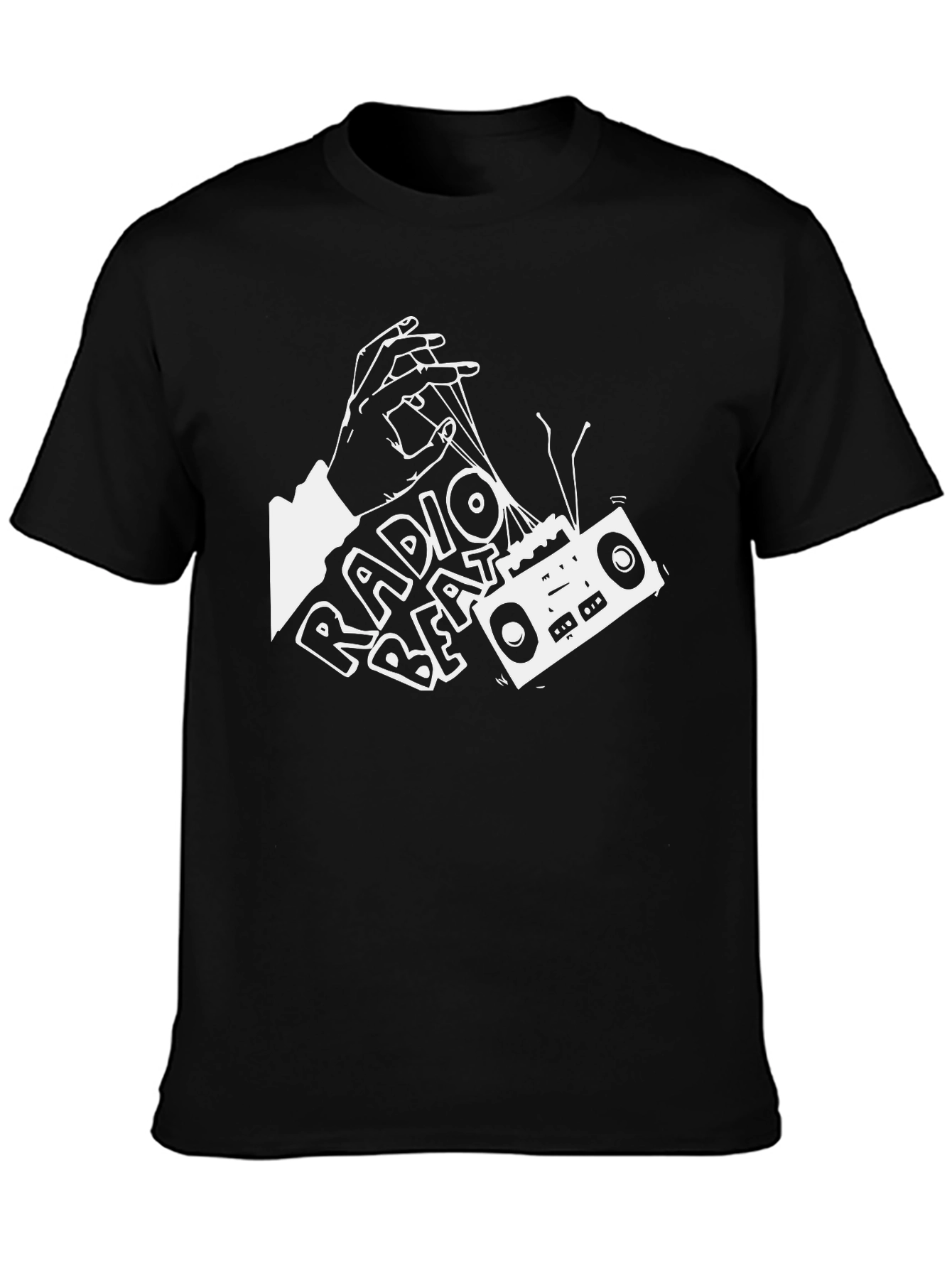 Radio Beat Graphic Tee - Black Cotton Casual T-Shirt