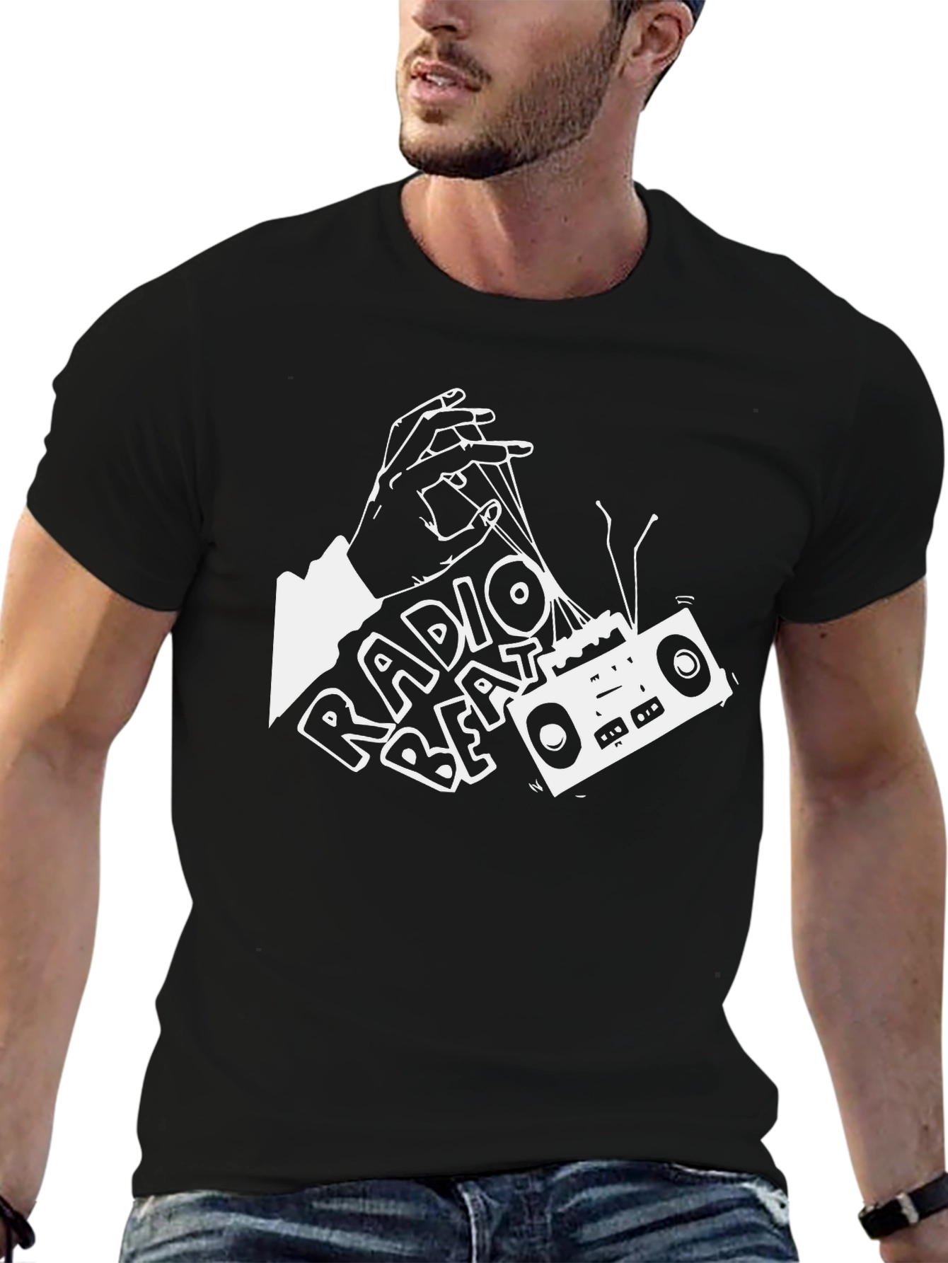 Radio Beat Graphic Tee - Black Cotton Casual T-Shirt