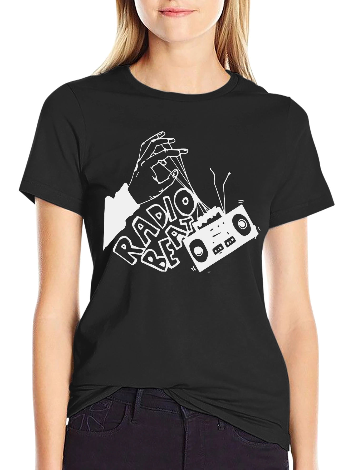 Radio Beat Graphic Tee - Black Cotton Casual T-Shirt