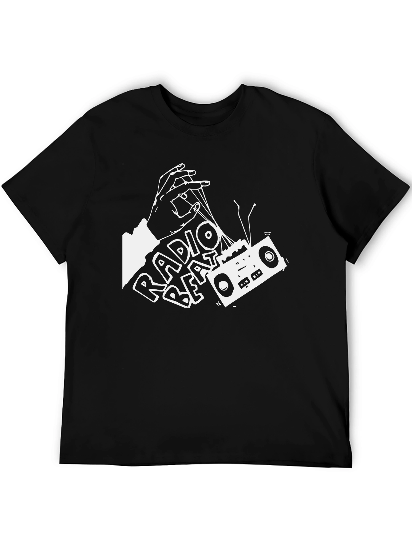 Radio Beat Graphic Tee - Black Cotton Casual T-Shirt
