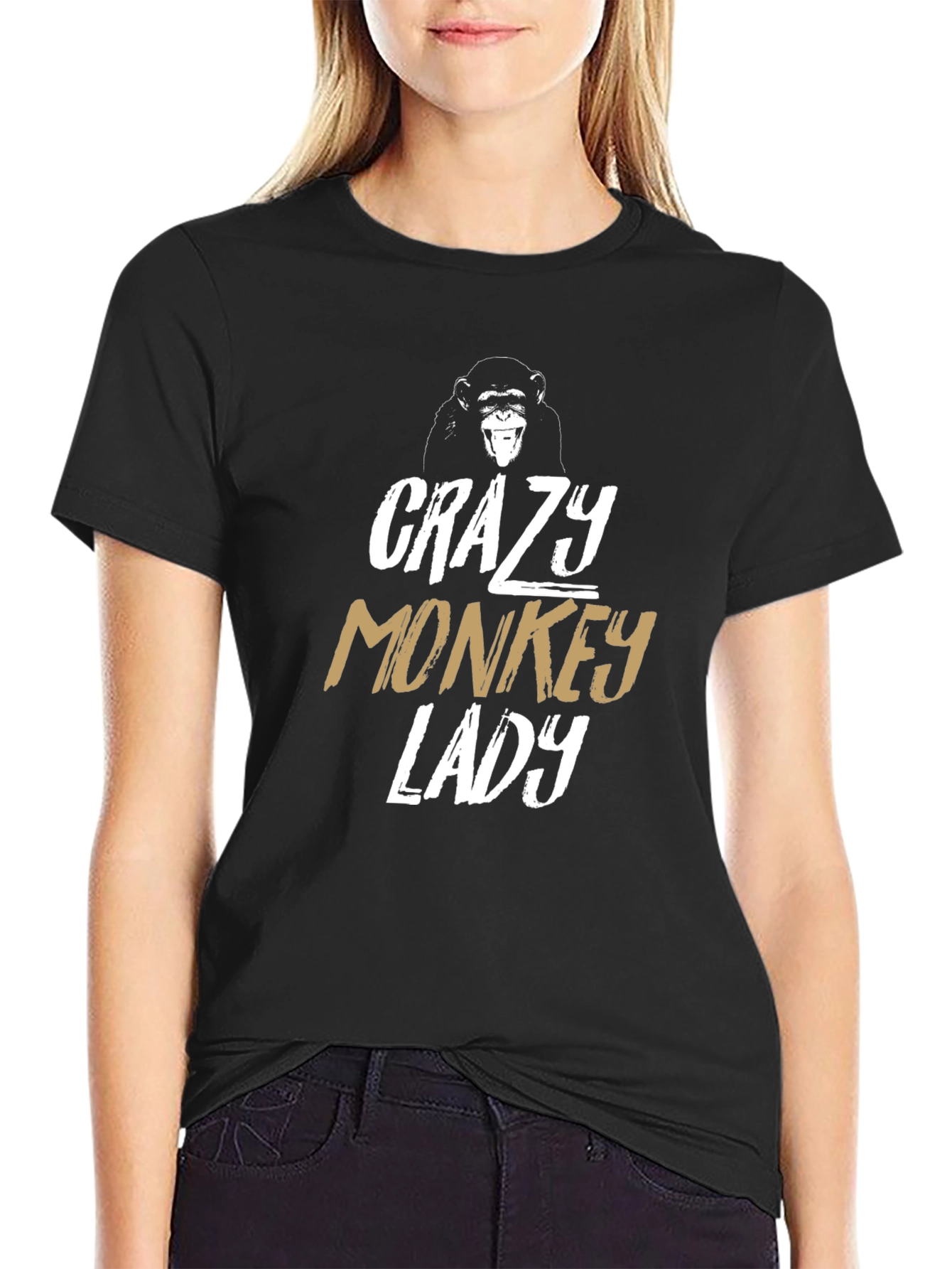 Crazy Monkey Lady Graphic Tee - Unique Design