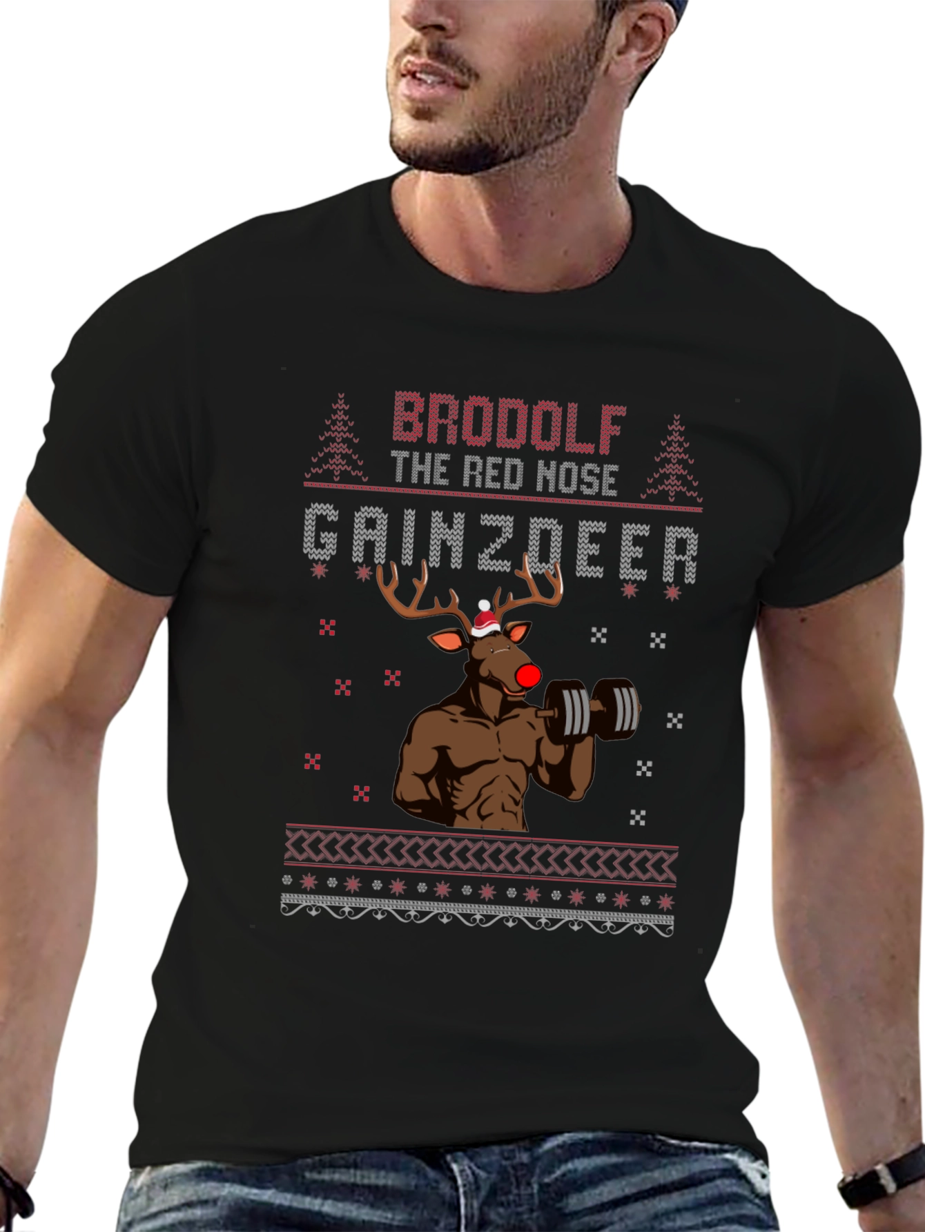 BroDolf Gainzdeer Christmas Black T-Shirt