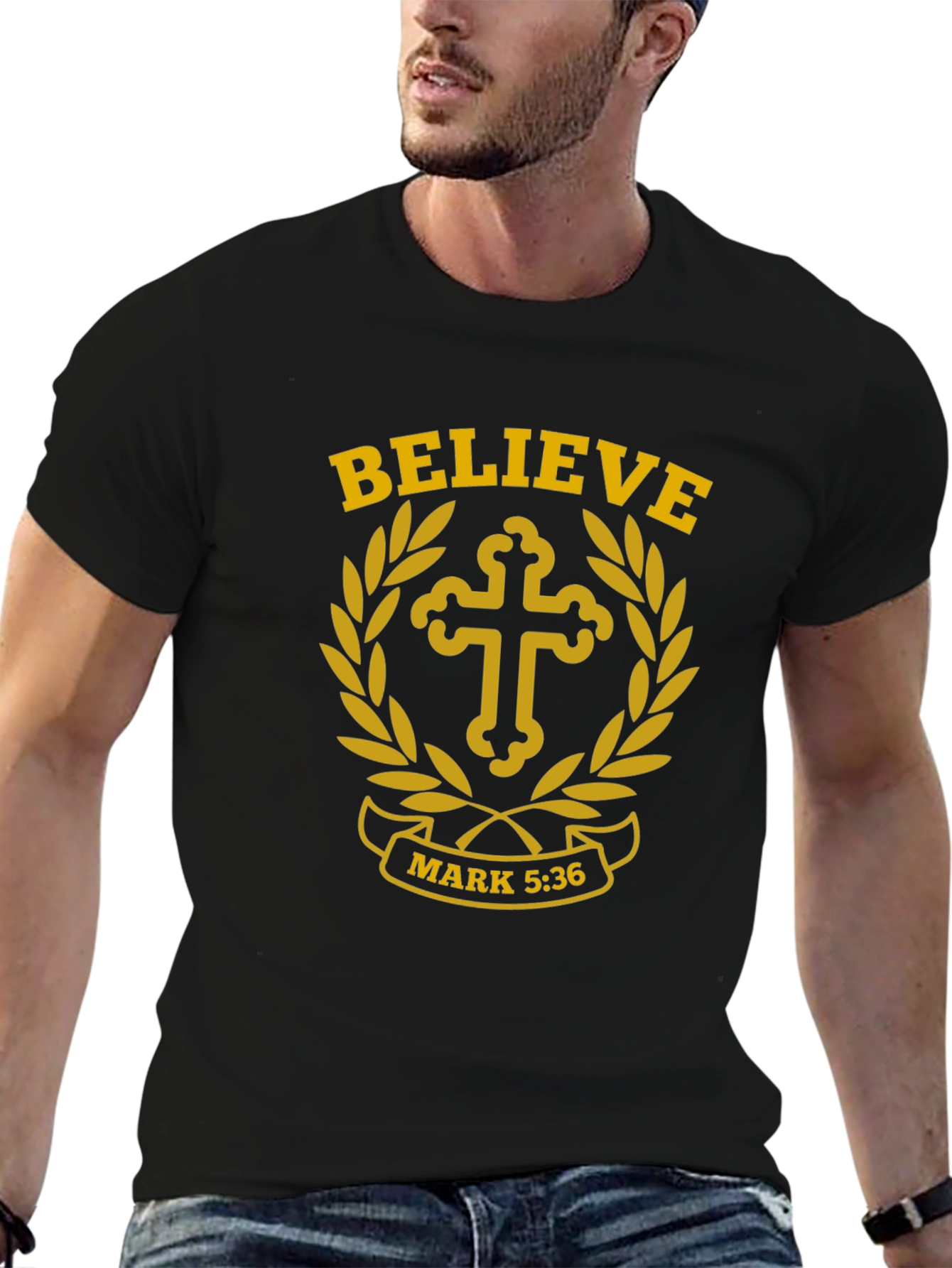 Believe T-Shirt with Cross and Scripture