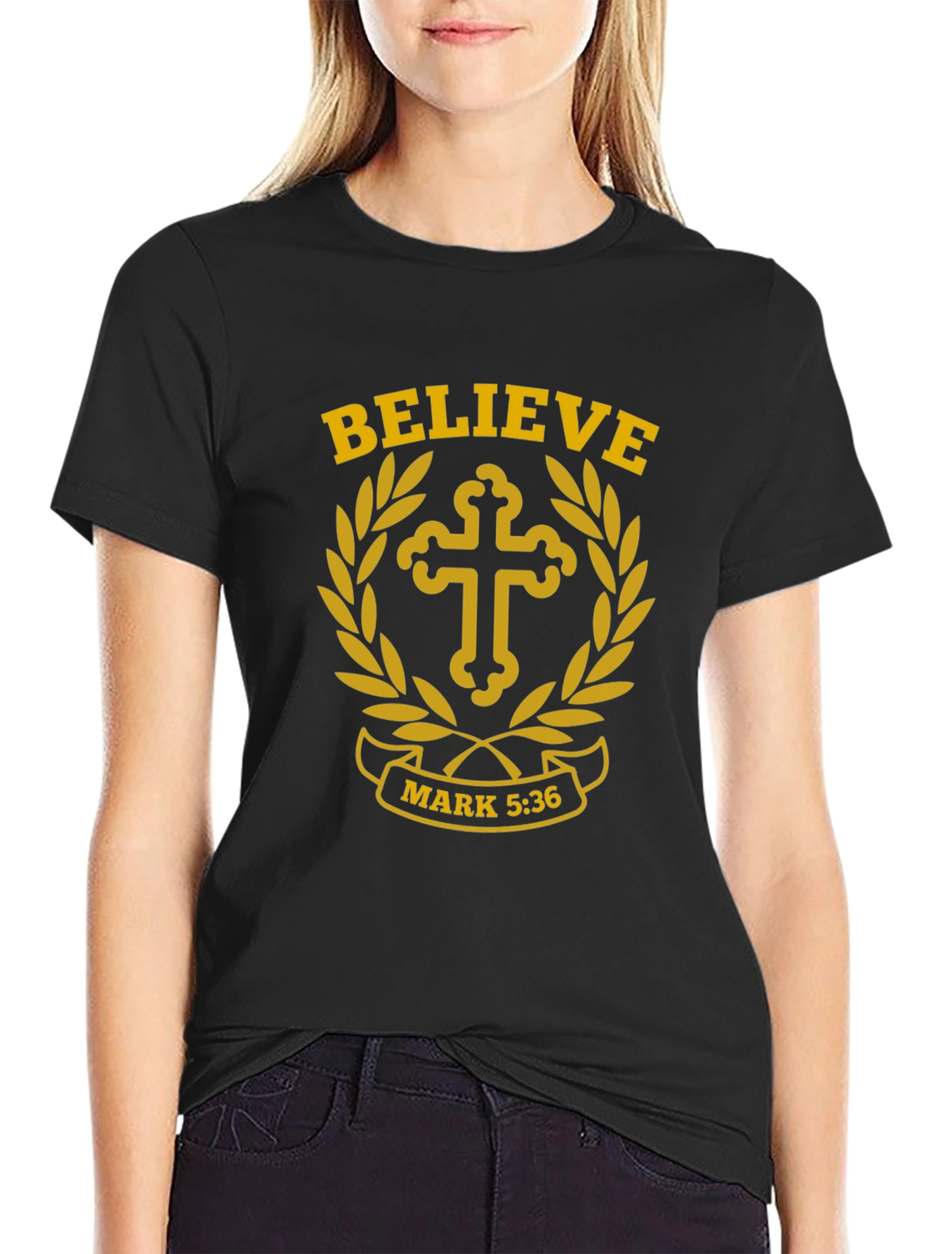 Believe T-Shirt with Cross and Scripture