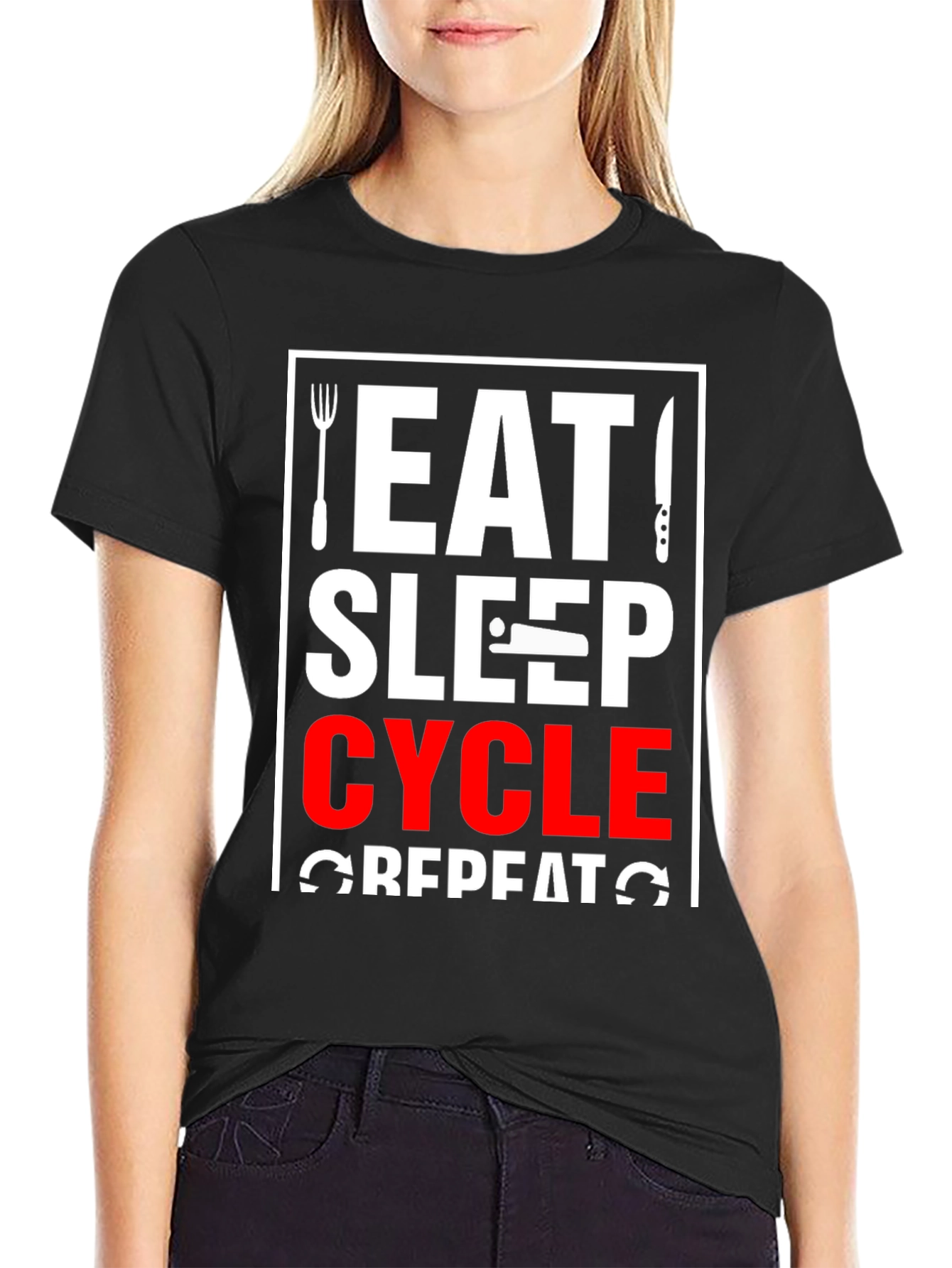 Eat Sleep Cycle Repeat T-Shirt - Black