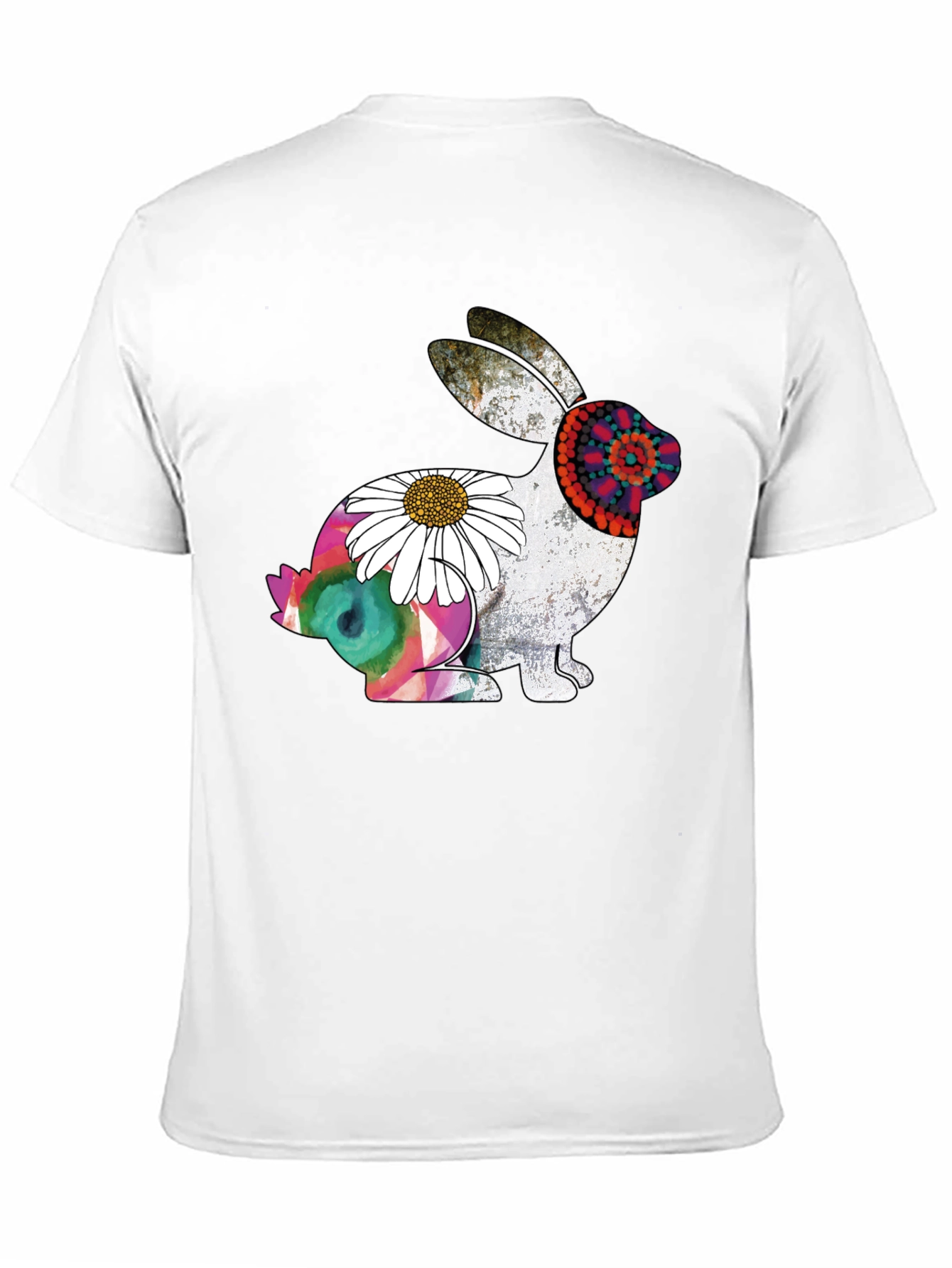 Boho Rabbit Graphic Tee - Mens Black Cotton T-Shirt