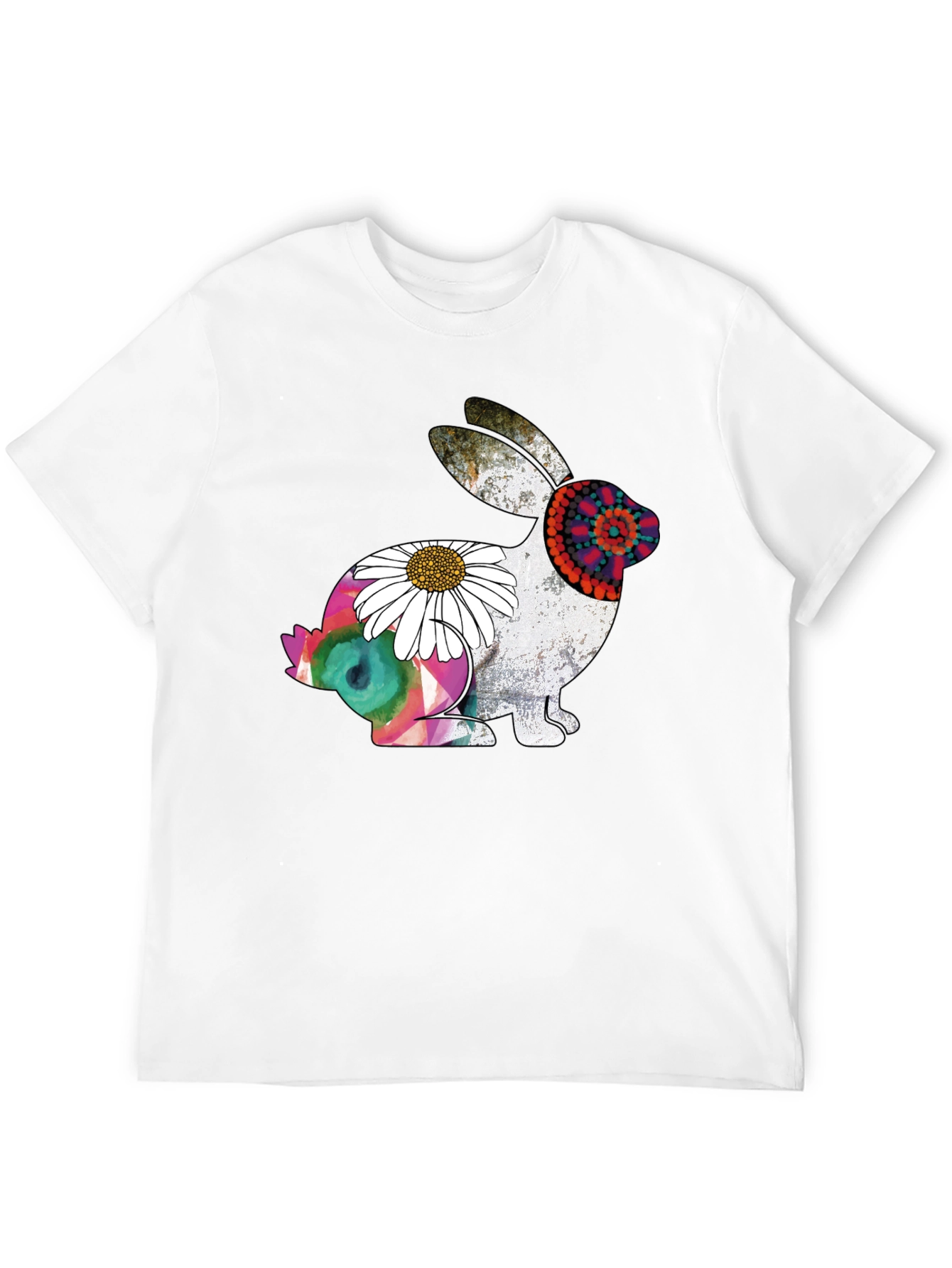 Boho Rabbit Graphic Tee - Mens Black Cotton T-Shirt