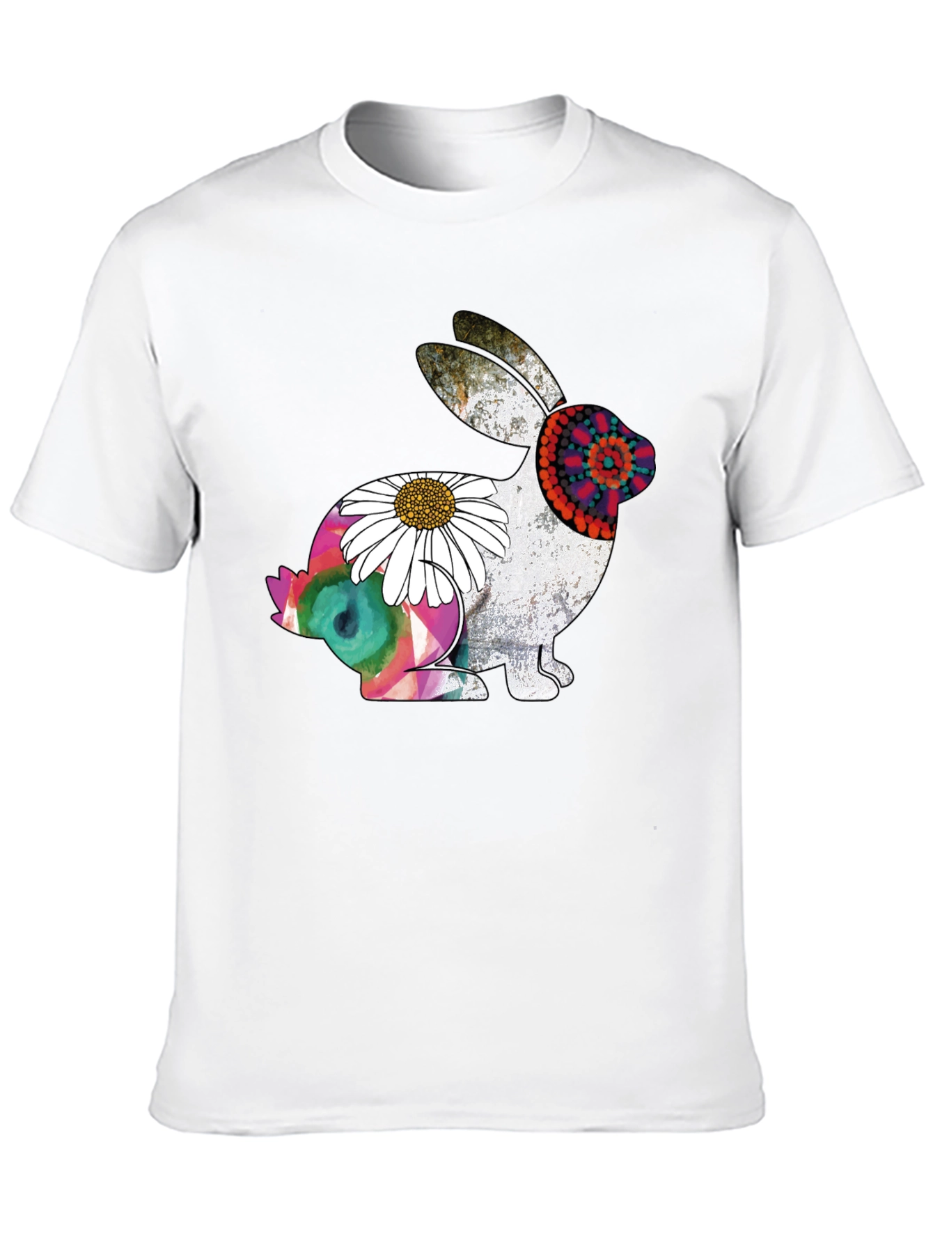 Boho Rabbit Graphic Tee - Mens Black Cotton T-Shirt