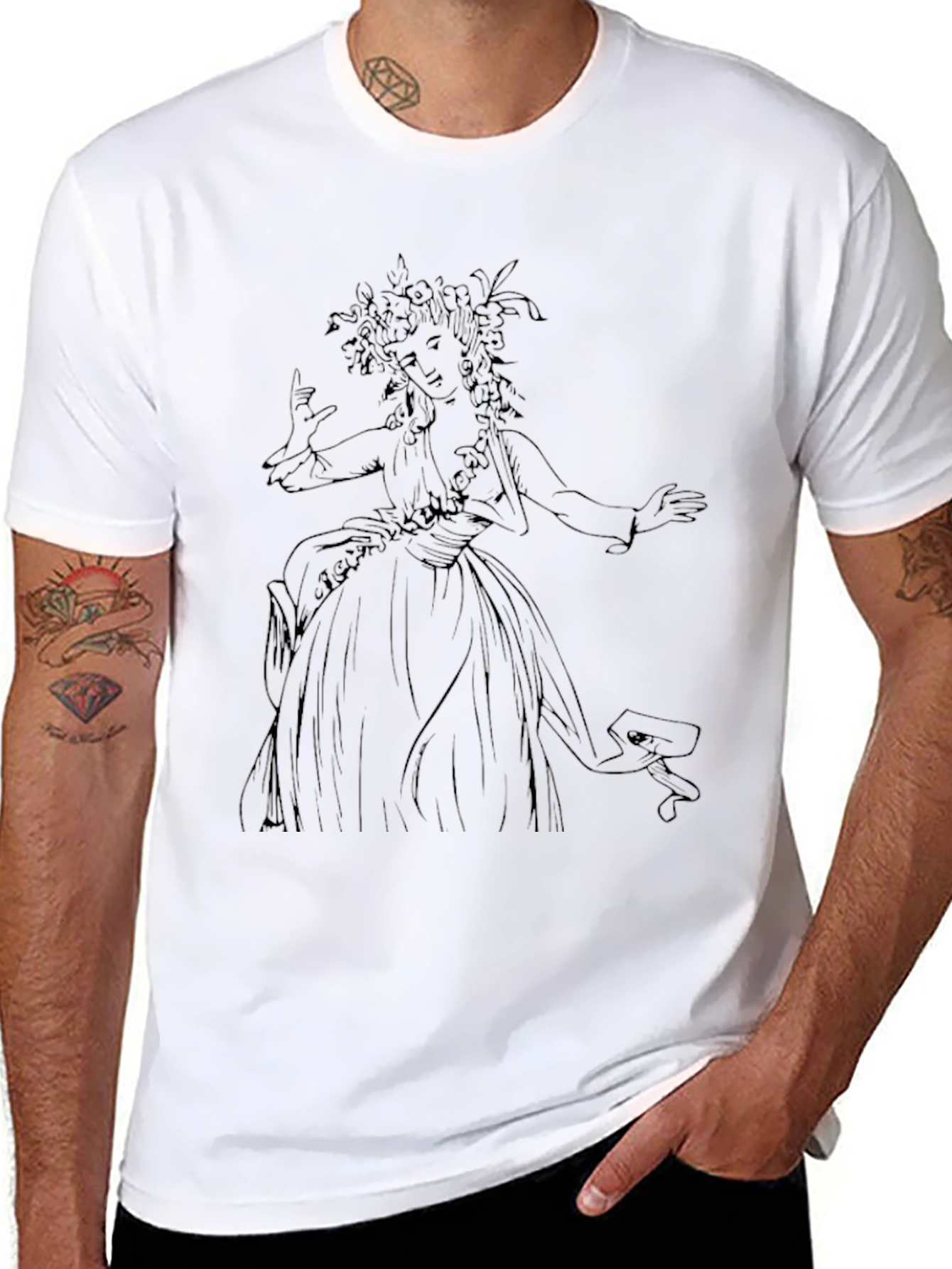 Elegant Woman Sketch Black T-Shirt