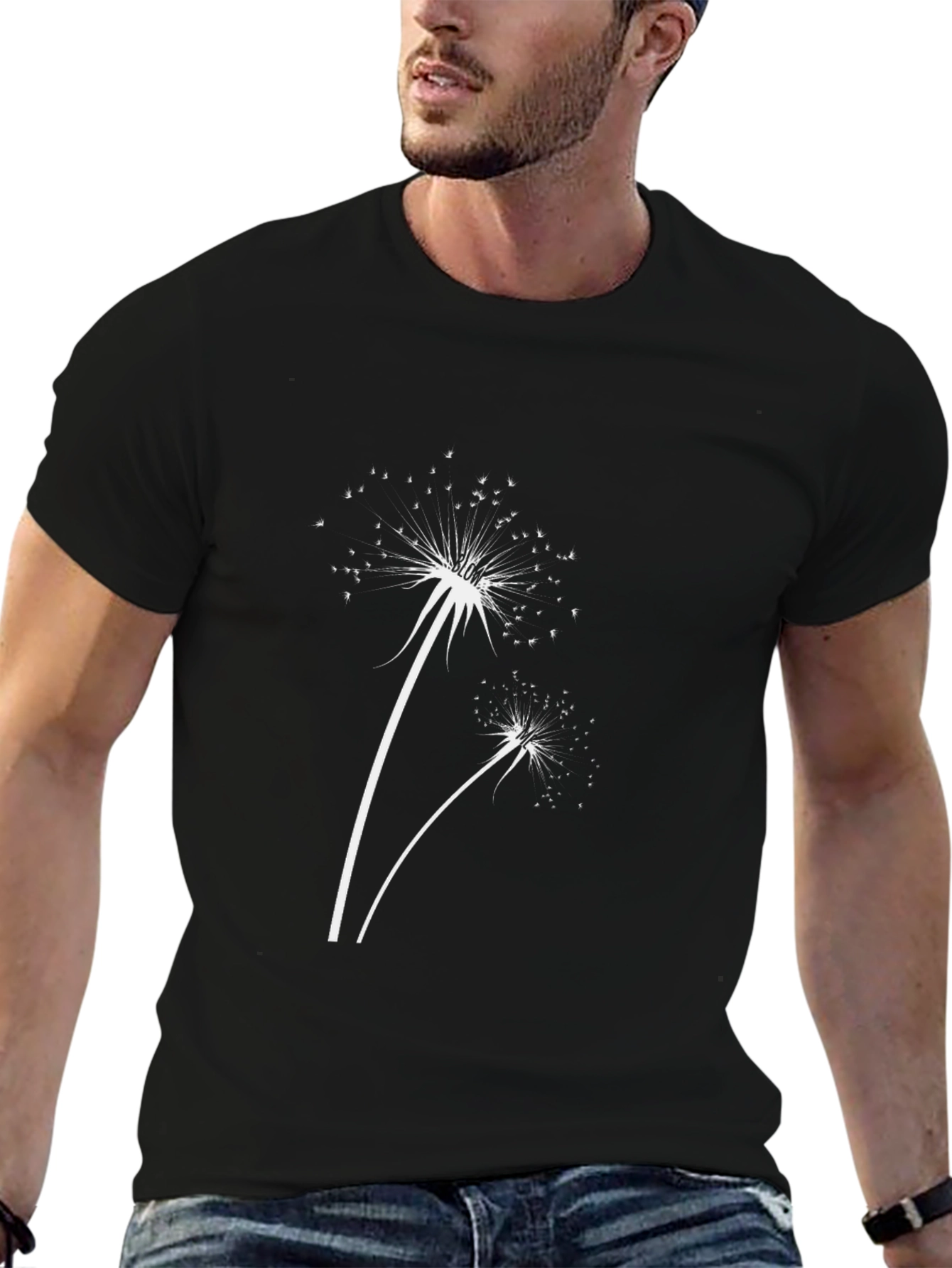 Dandelion Print Black T-Shirt - Stylish & Casual