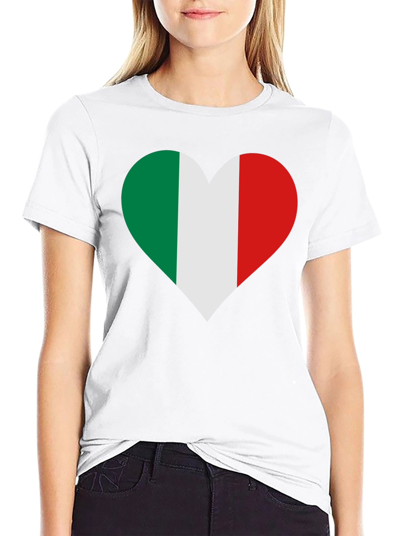 Italian Flag Heart Black T-Shirt