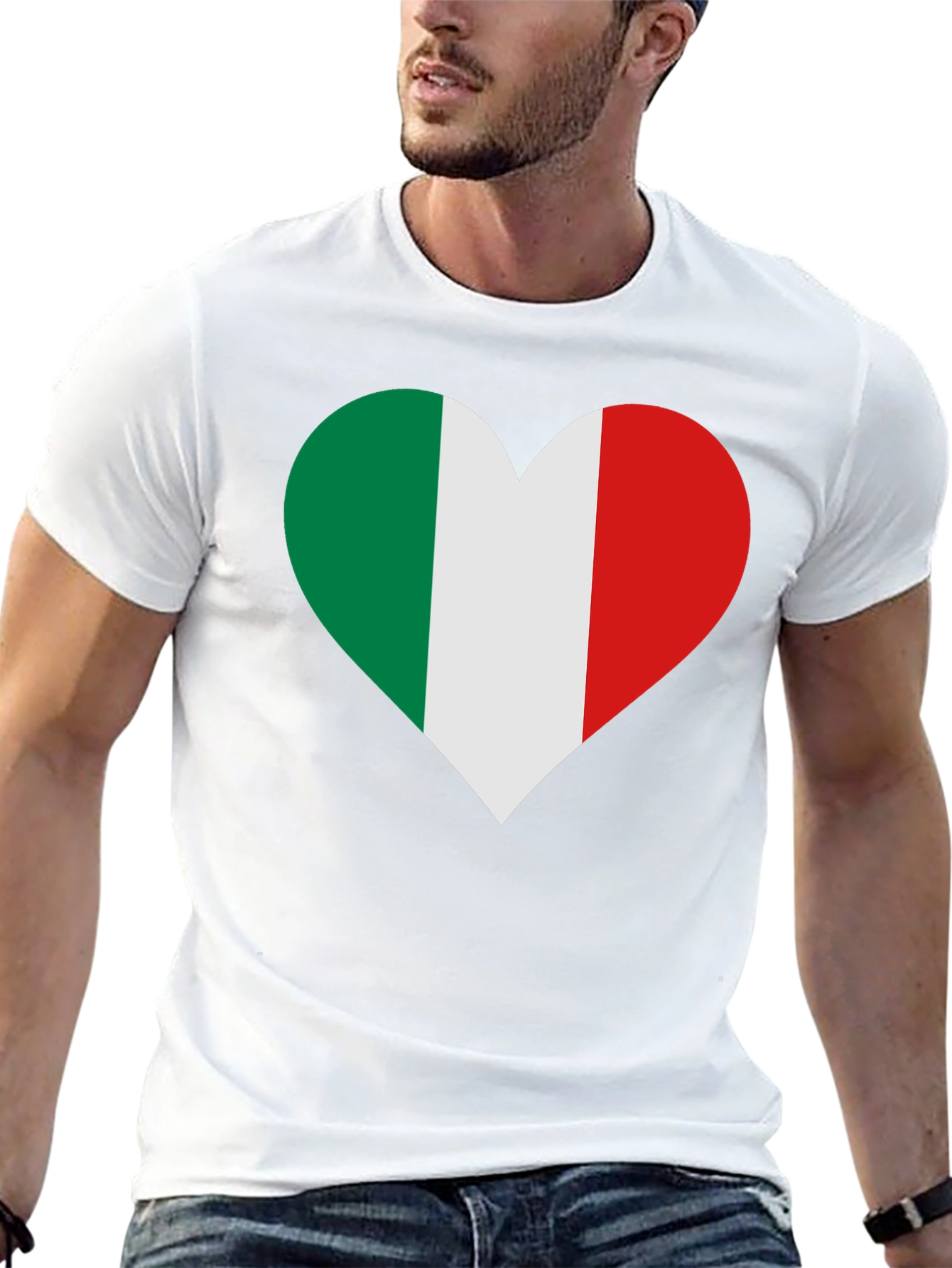 Italian Flag Heart Black T-Shirt
