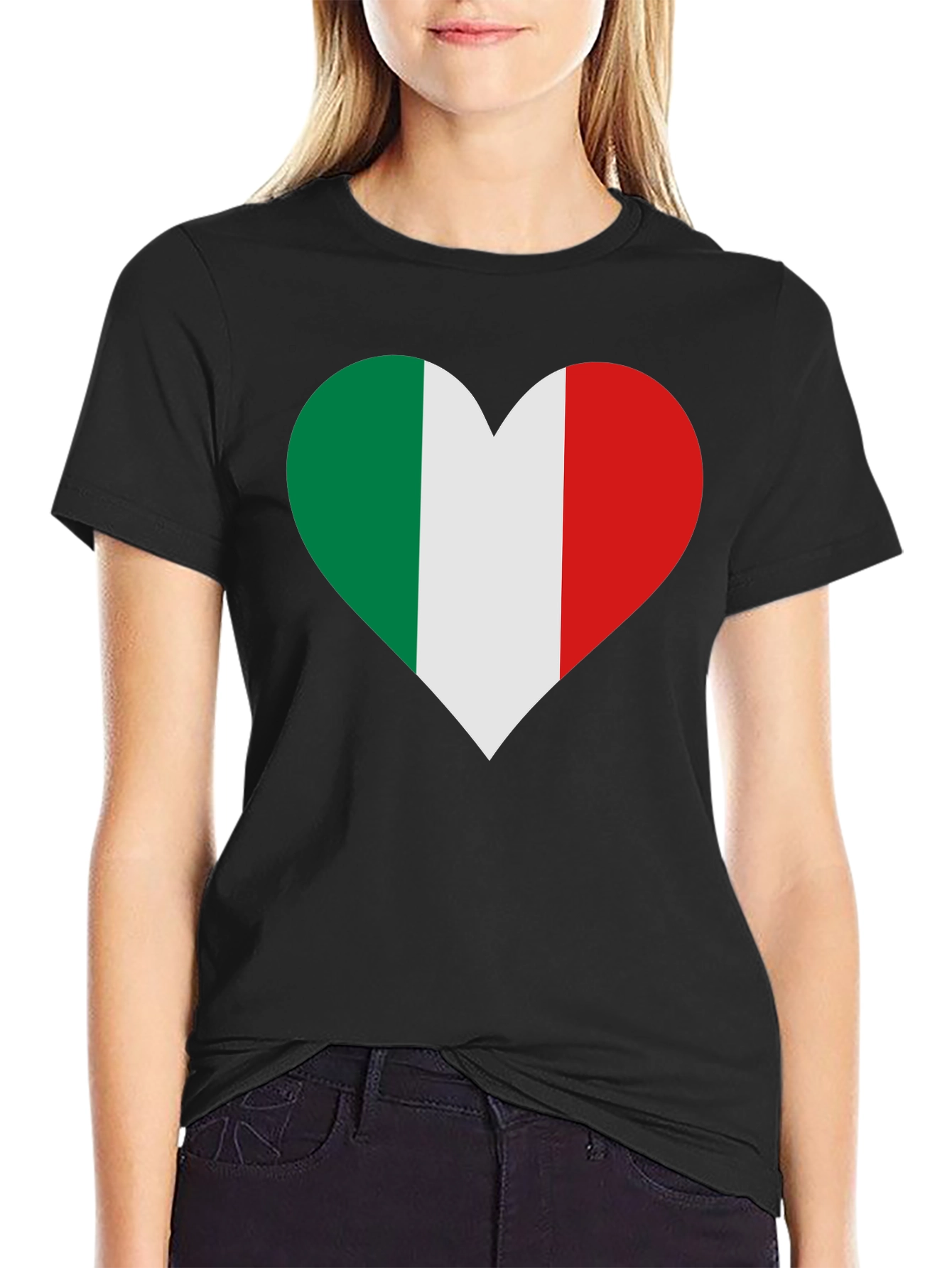 Italian Flag Heart Black T-Shirt