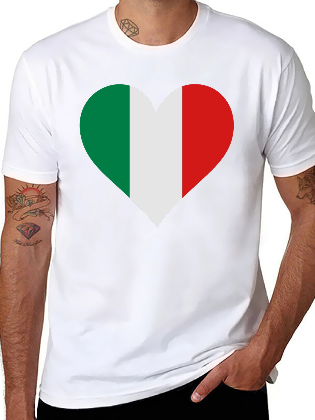 Italian Flag Heart Black T-Shirt