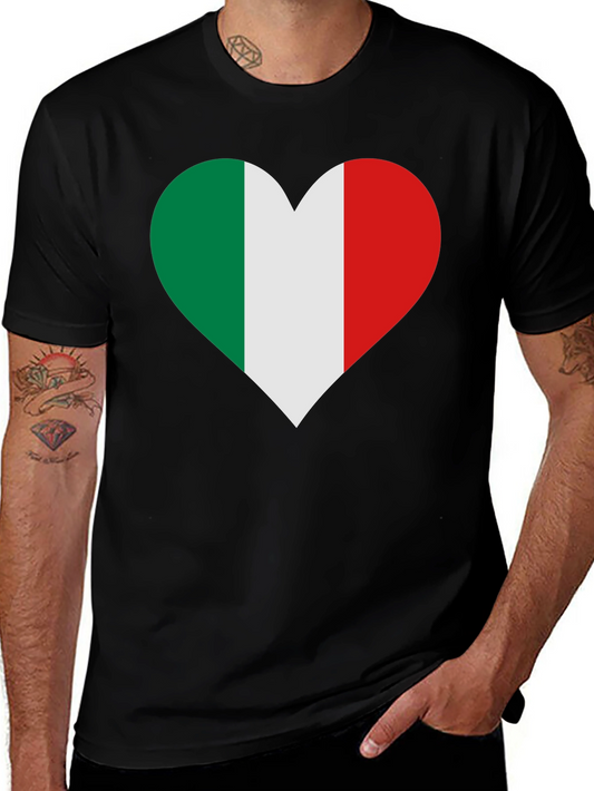 Italian Flag Heart Black T-Shirt