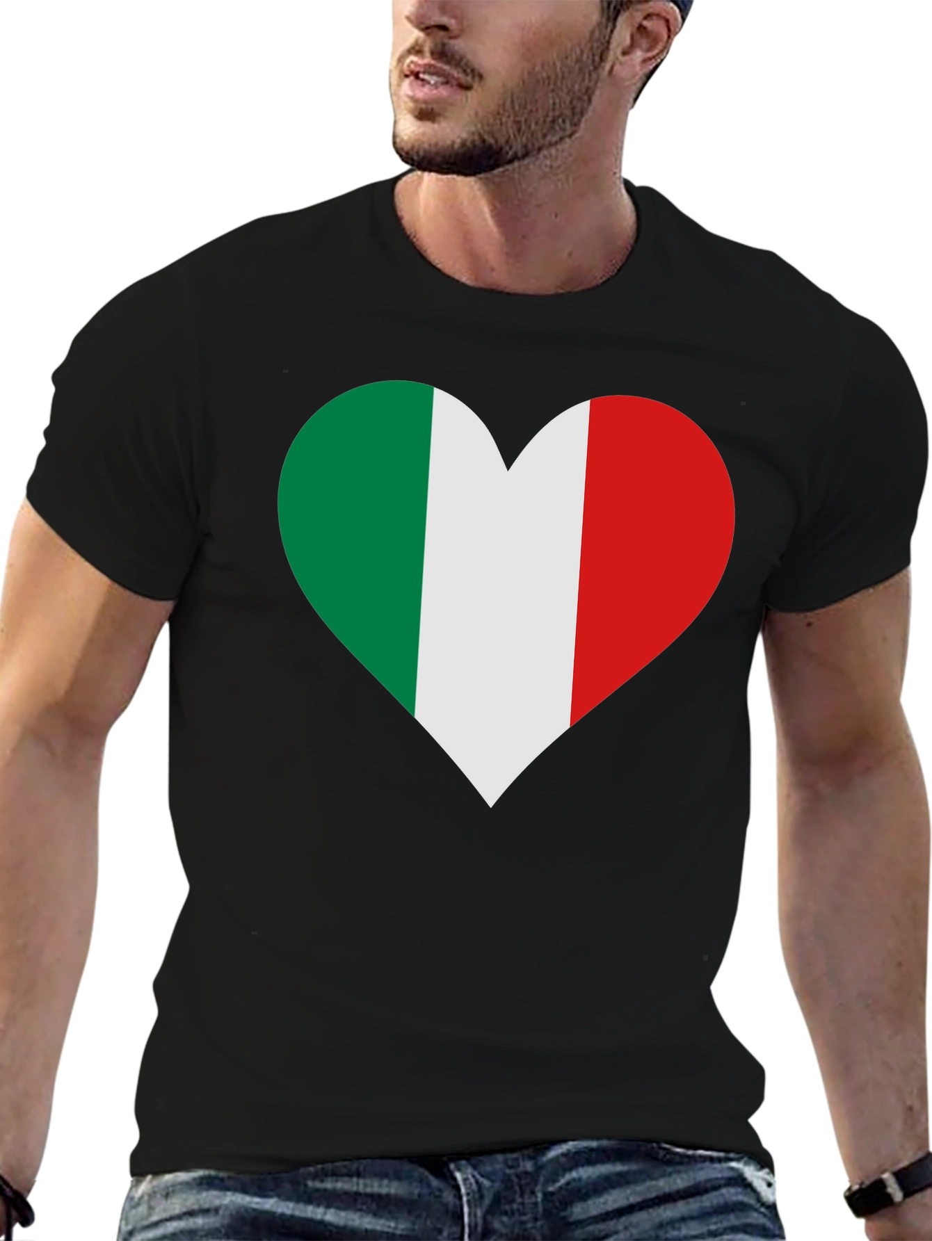Italian Flag Heart Black T-Shirt