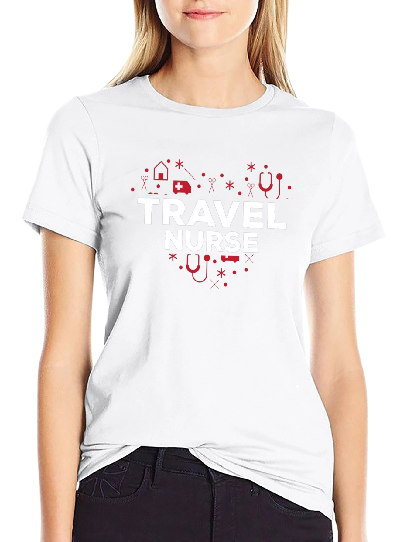 Travel Nurse Heart Graphic Tee - Black Cotton T-Shirt
