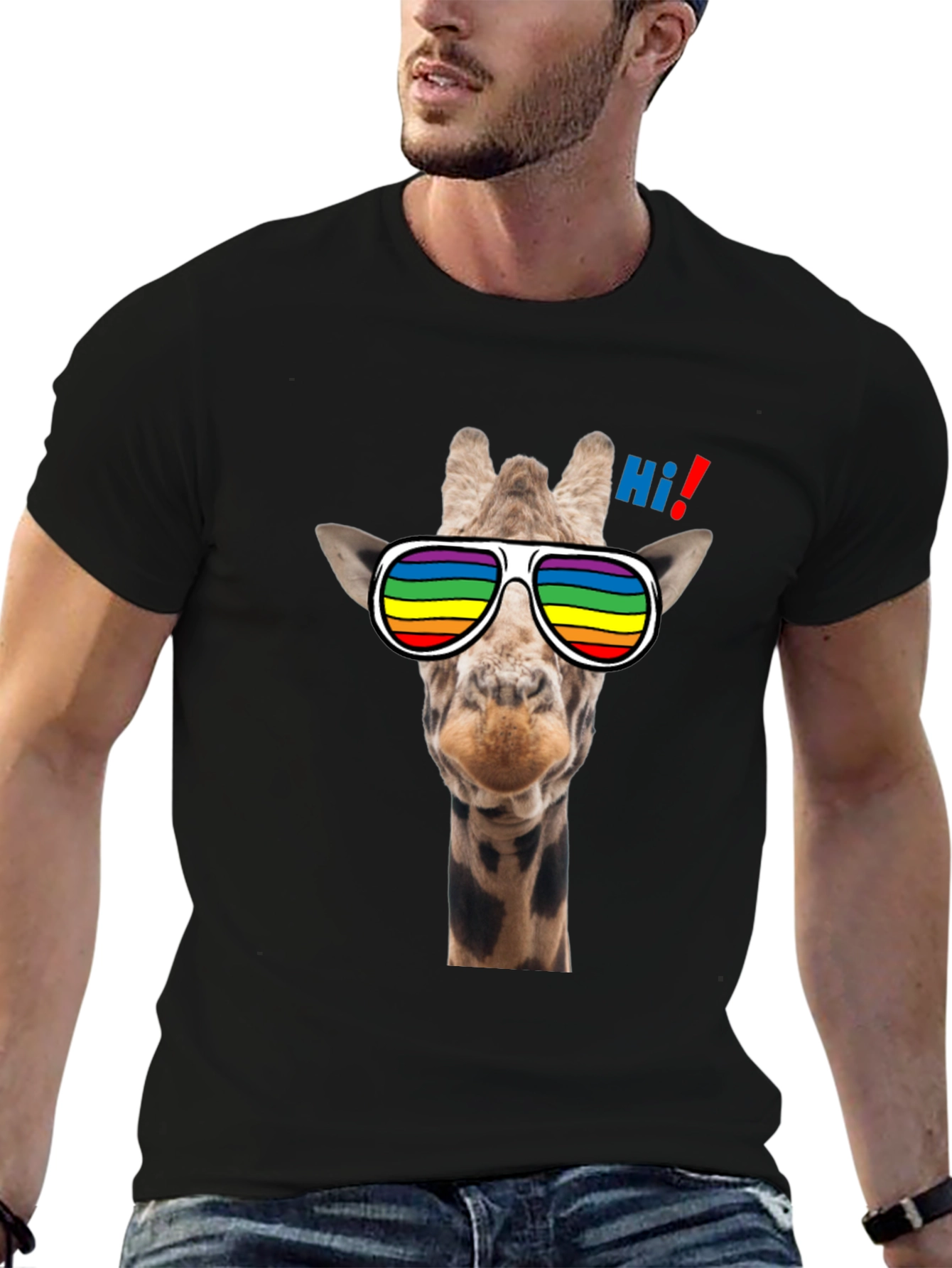 Cool Giraffe T-Shirt with Rainbow Sunglasses