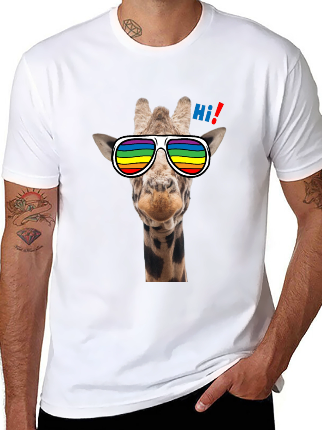 Cool Giraffe T-Shirt with Rainbow Sunglasses