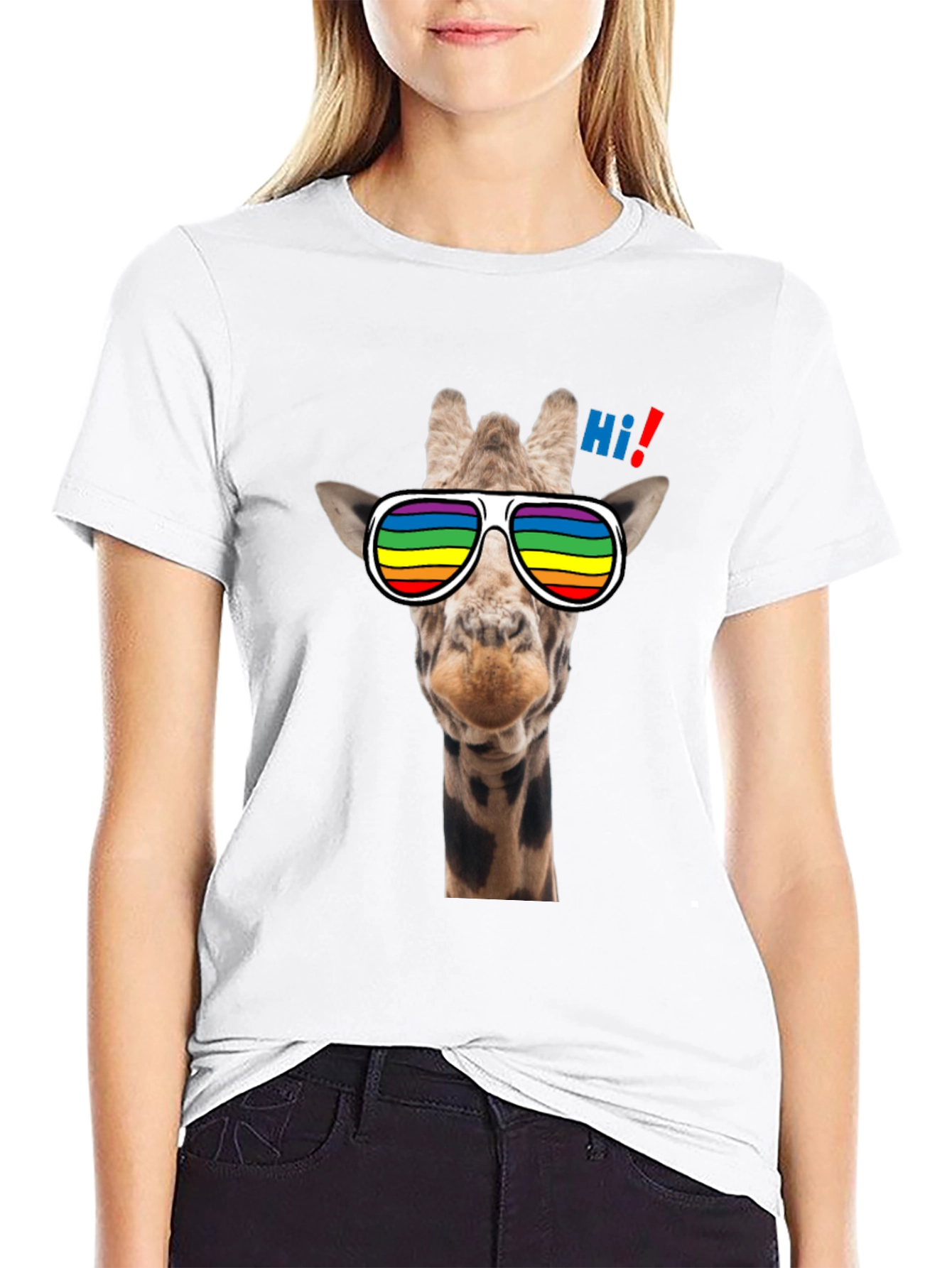 Cool Giraffe T-Shirt with Rainbow Sunglasses