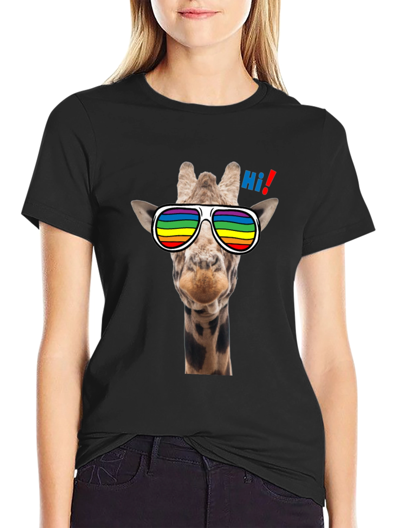 Cool Giraffe T-Shirt with Rainbow Sunglasses