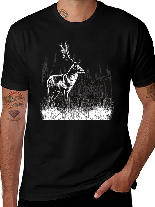 Deer Graphic Print Black T-Shirt