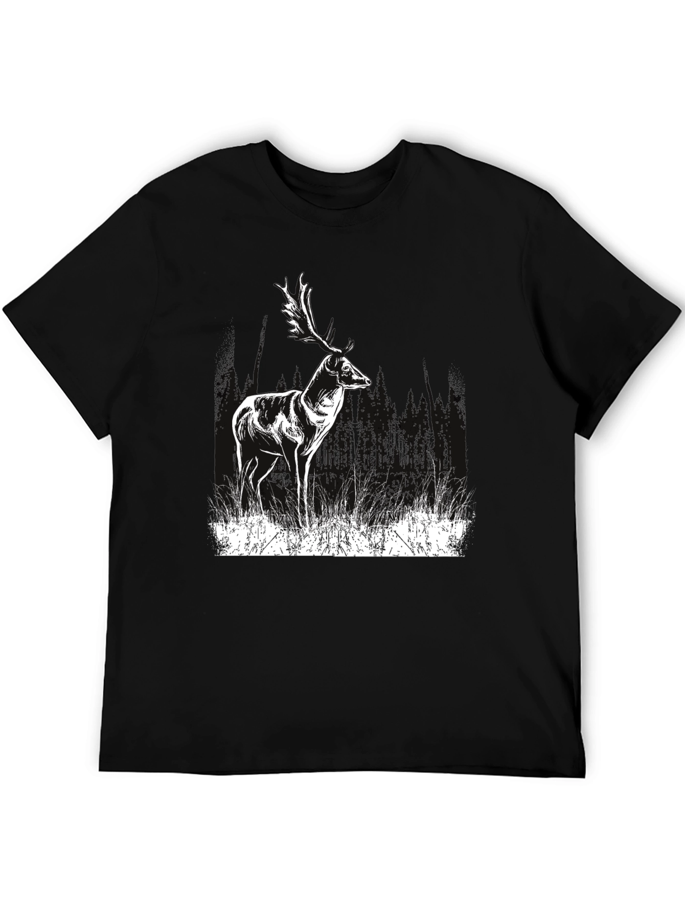 Deer Graphic Print Black T-Shirt