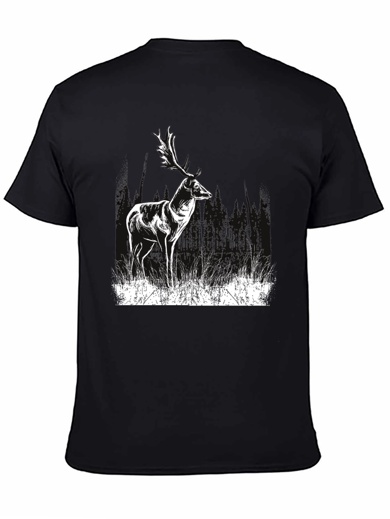 Deer Graphic Print Black T-Shirt