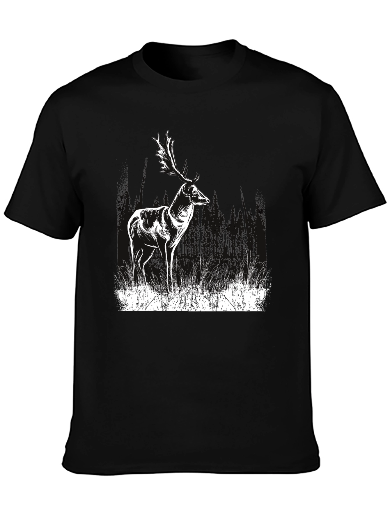 Deer Graphic Print Black T-Shirt
