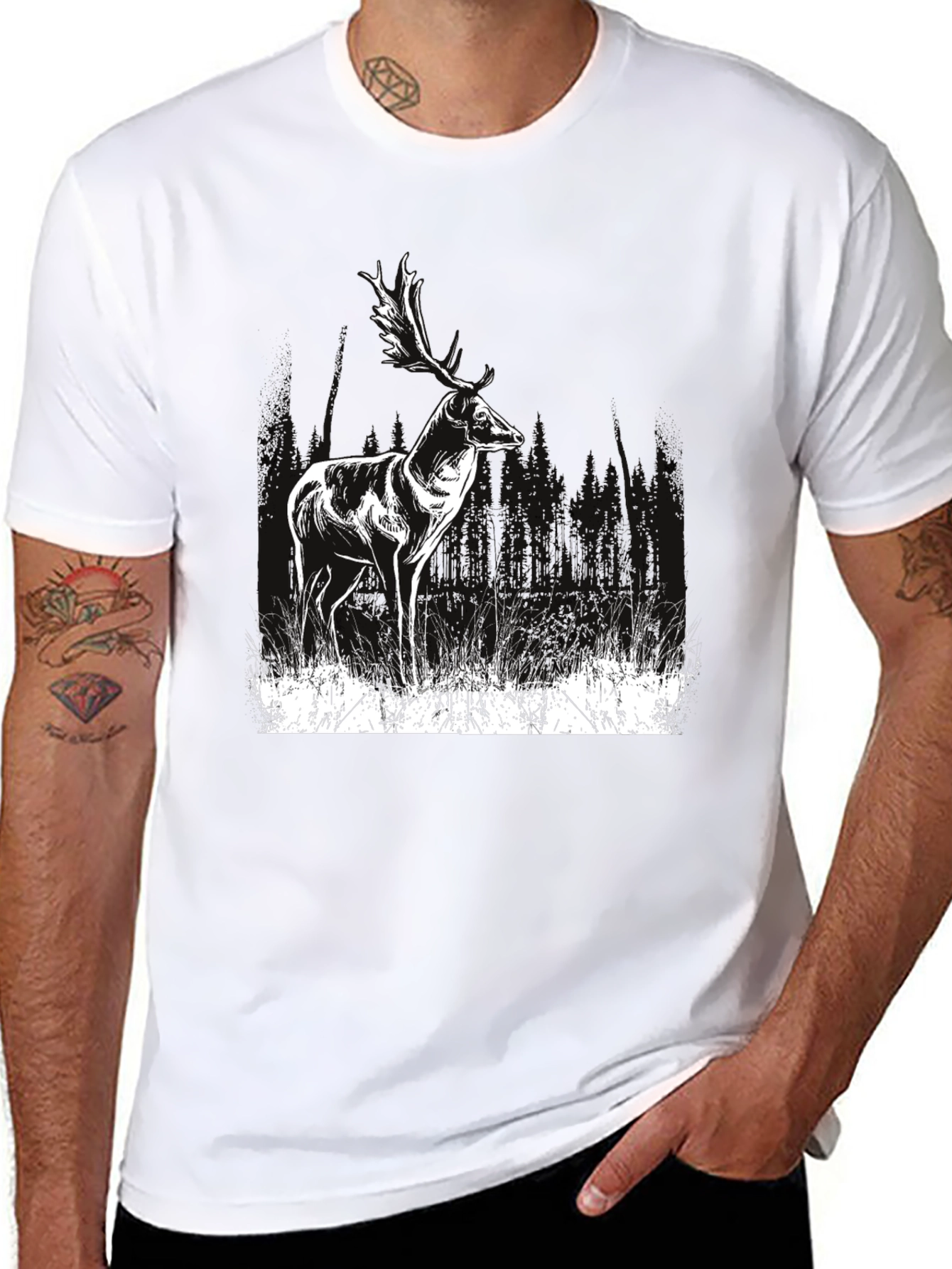 Deer Graphic Print Black T-Shirt