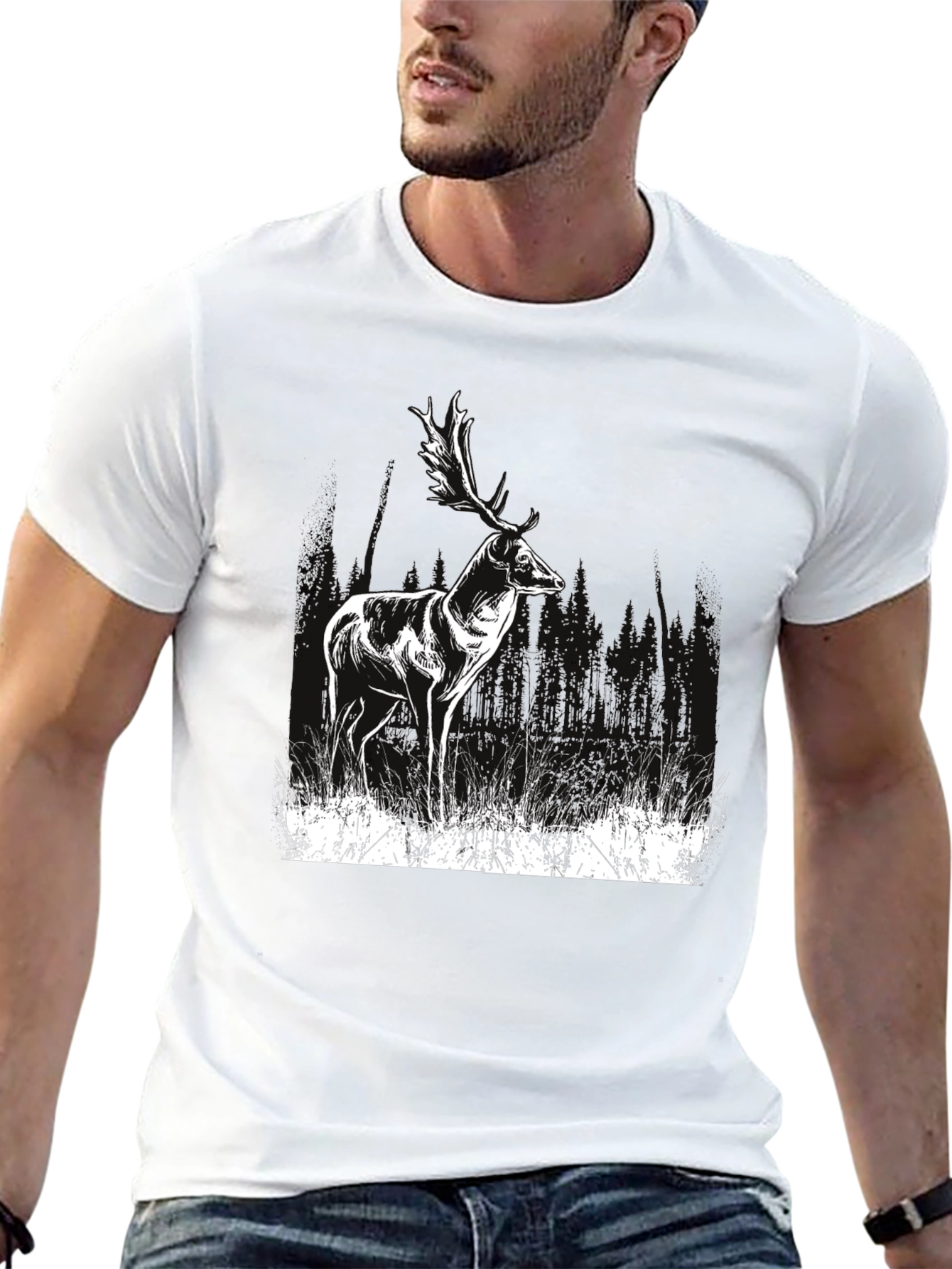 Deer Graphic Print Black T-Shirt