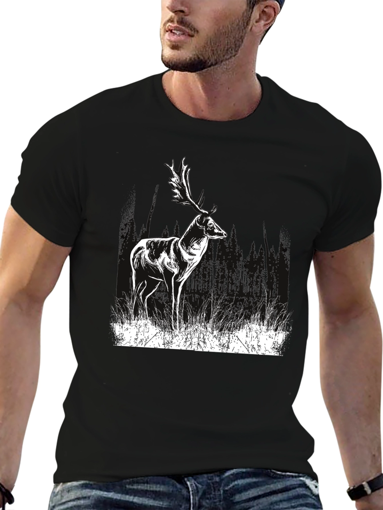 Deer Graphic Print Black T-Shirt
