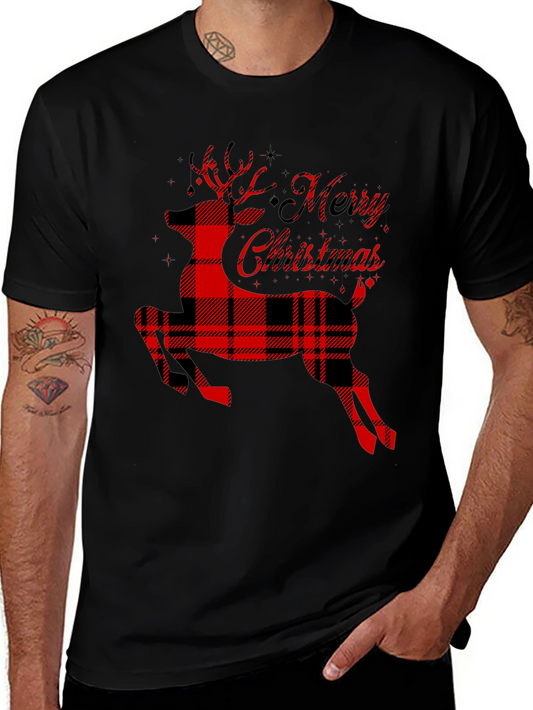 Plaid Reindeer Merry Christmas T-Shirt