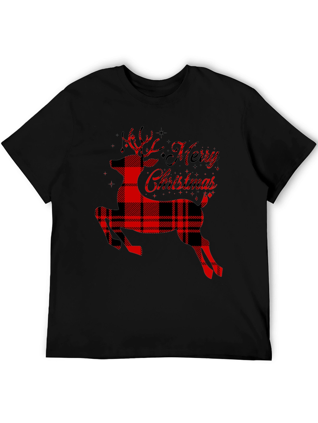 Plaid Reindeer Merry Christmas T-Shirt