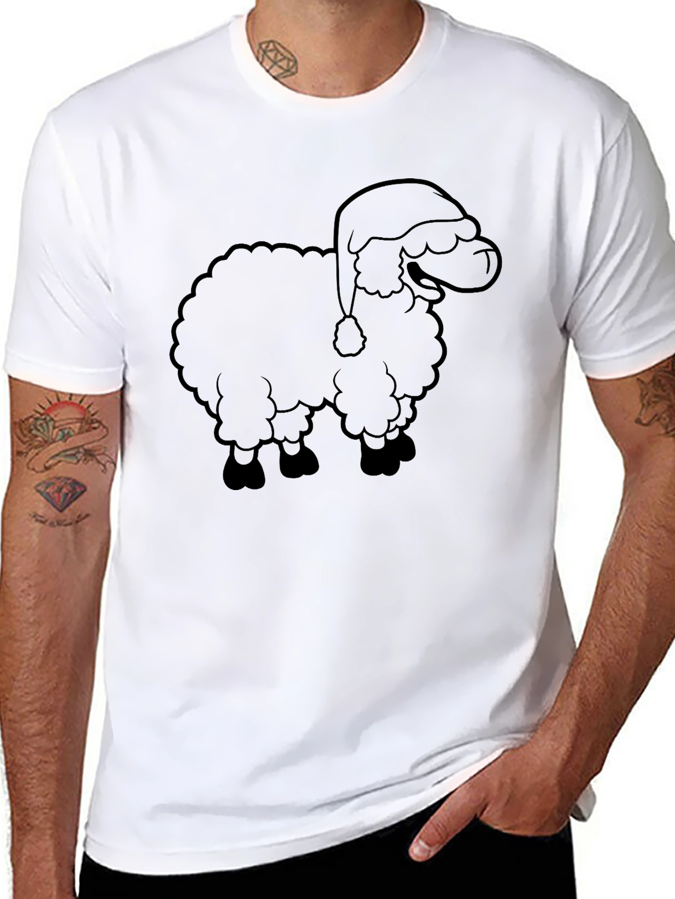Festive Sheep T-Shirt - Black Holiday Tee