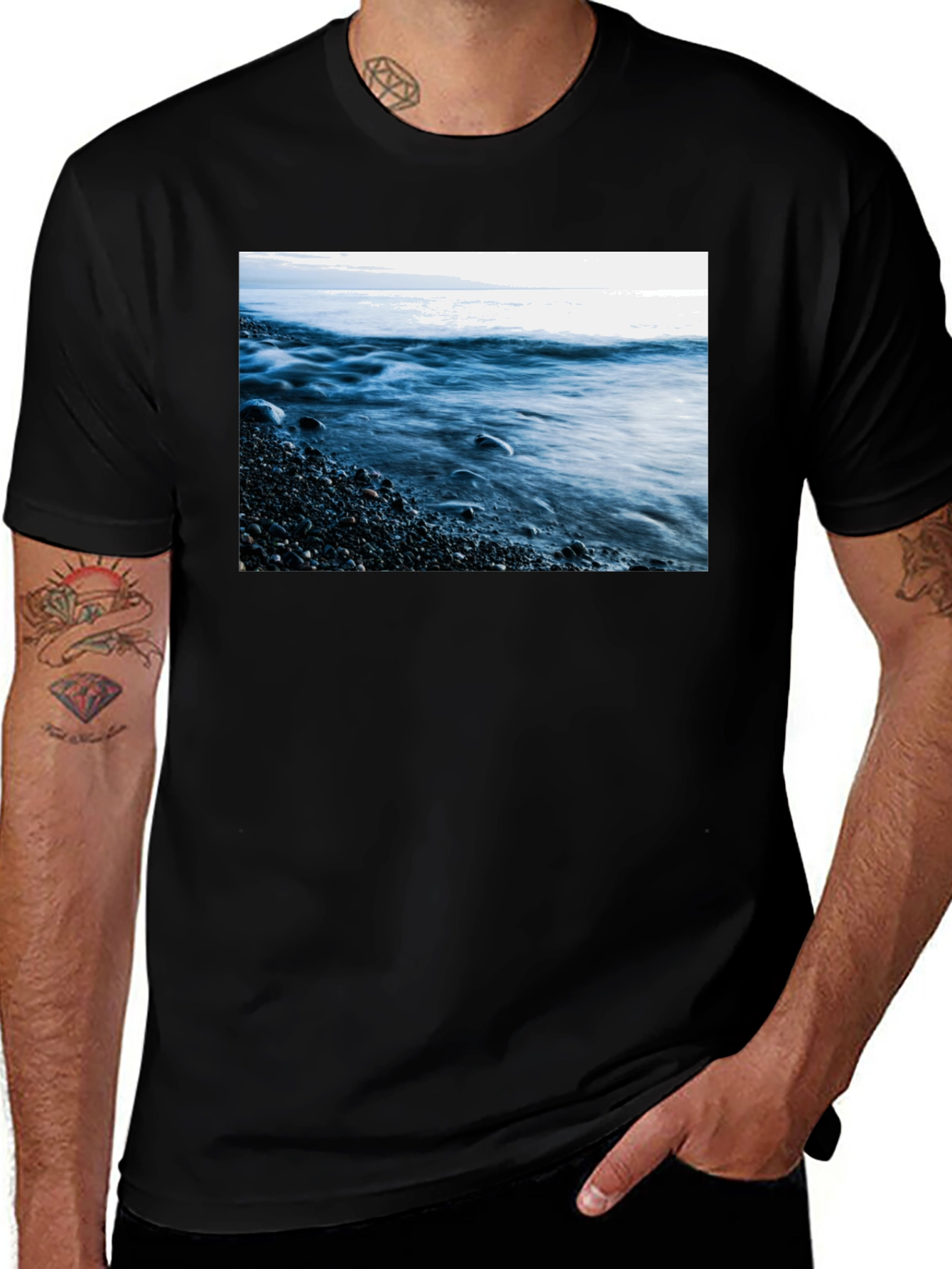Ocean Wave Graphic Black T-Shirt