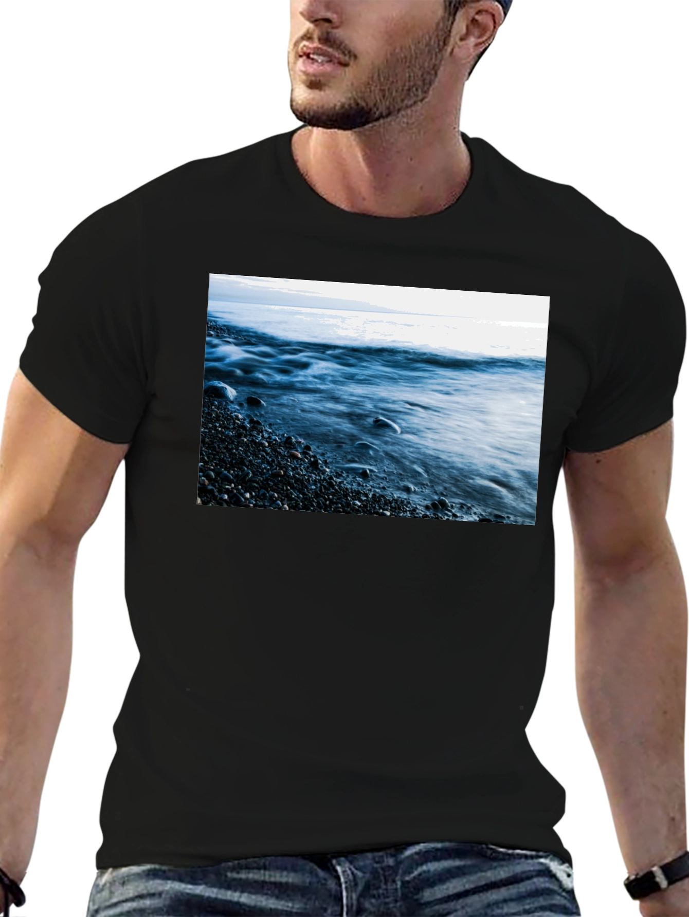 Ocean Wave Graphic Black T-Shirt
