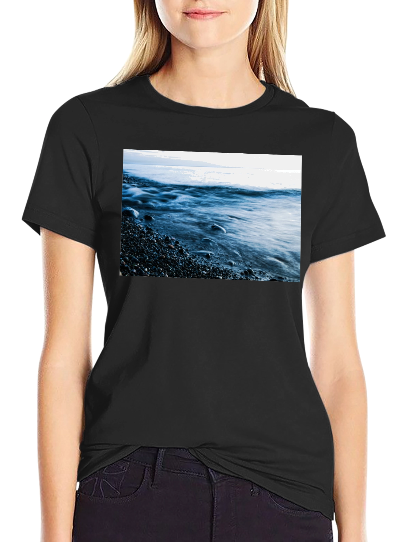 Ocean Wave Graphic Black T-Shirt
