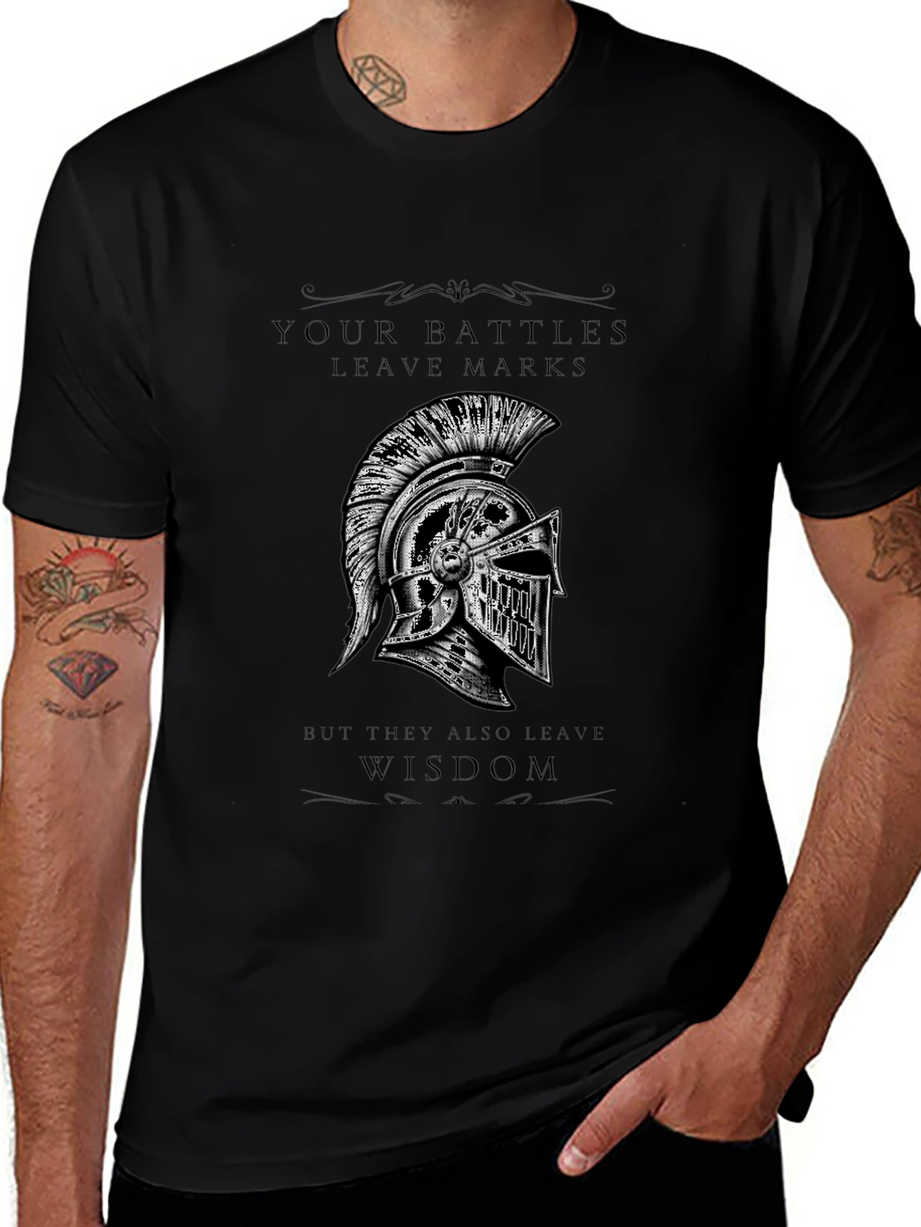 Warrior Helmet T-Shirt - Battle Marks & Wisdom