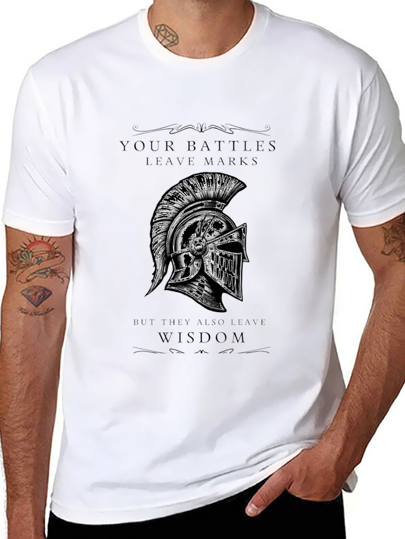 Warrior Helmet T-Shirt - Battle Marks & Wisdom