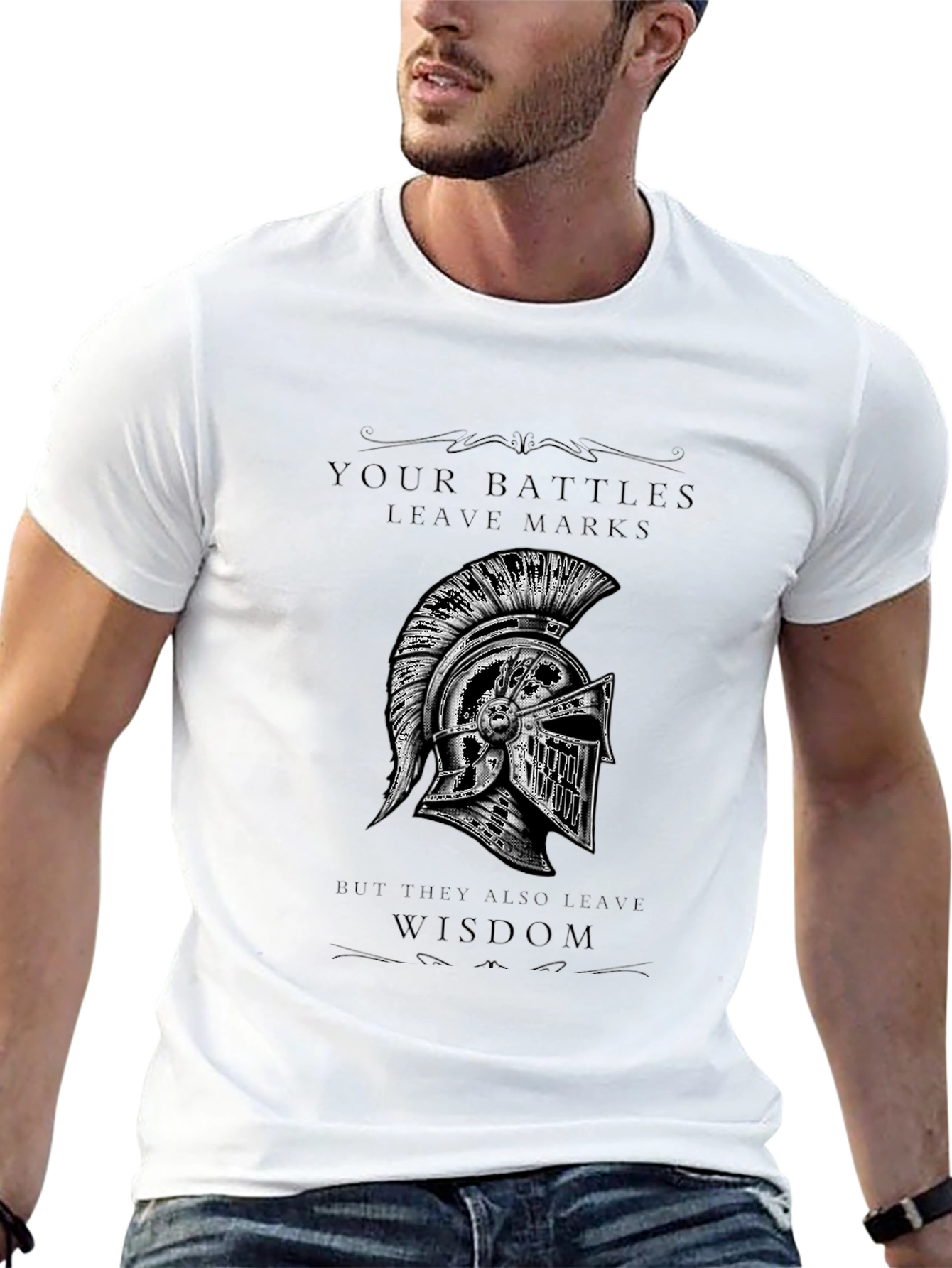 Warrior Helmet T-Shirt - Battle Marks & Wisdom
