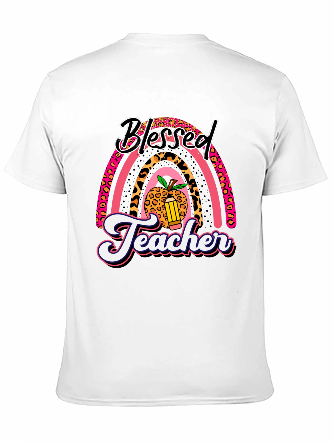 Blessed Teacher Graphic Tee - Leopard Rainbow T-Shirt