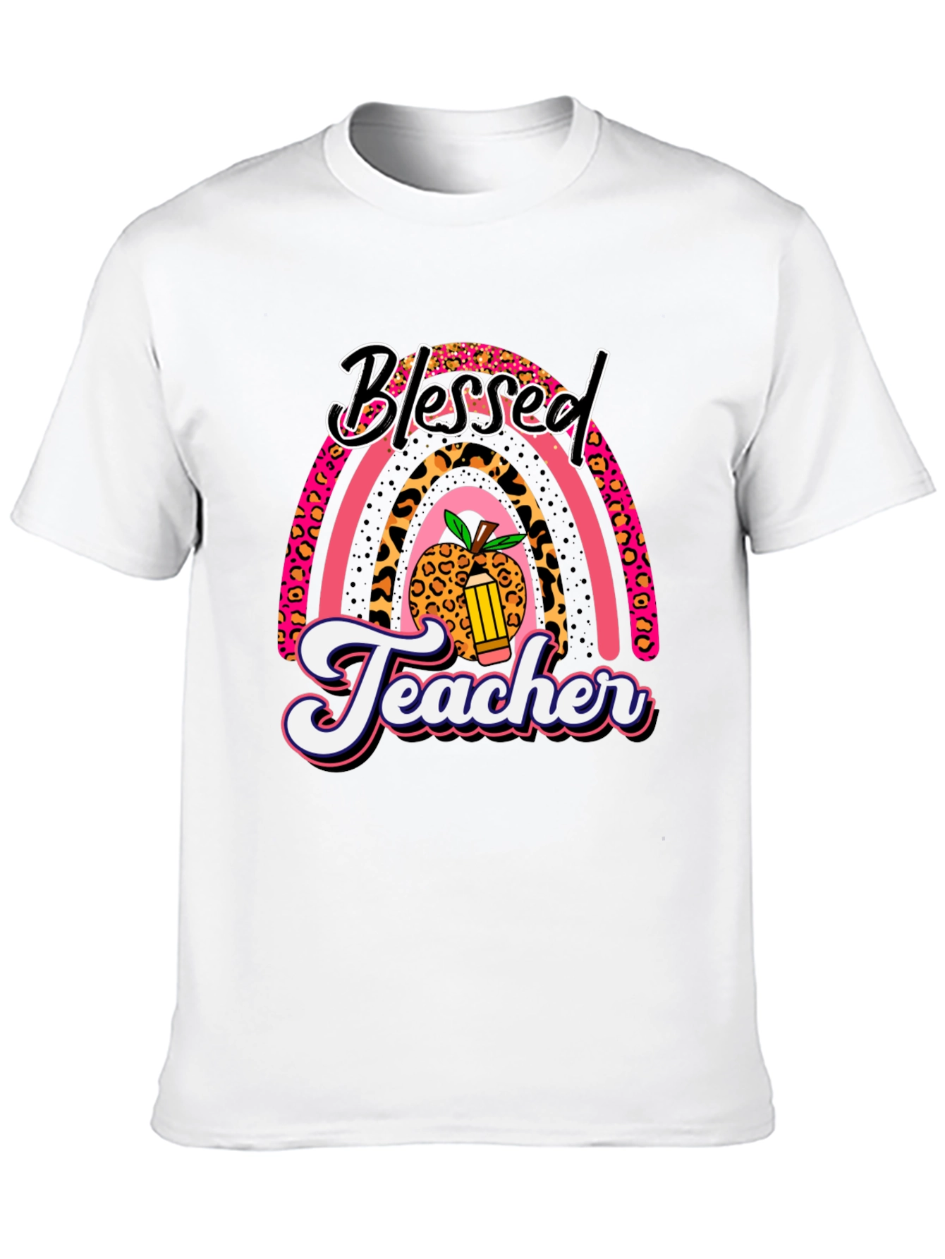 Blessed Teacher Graphic Tee - Leopard Rainbow T-Shirt