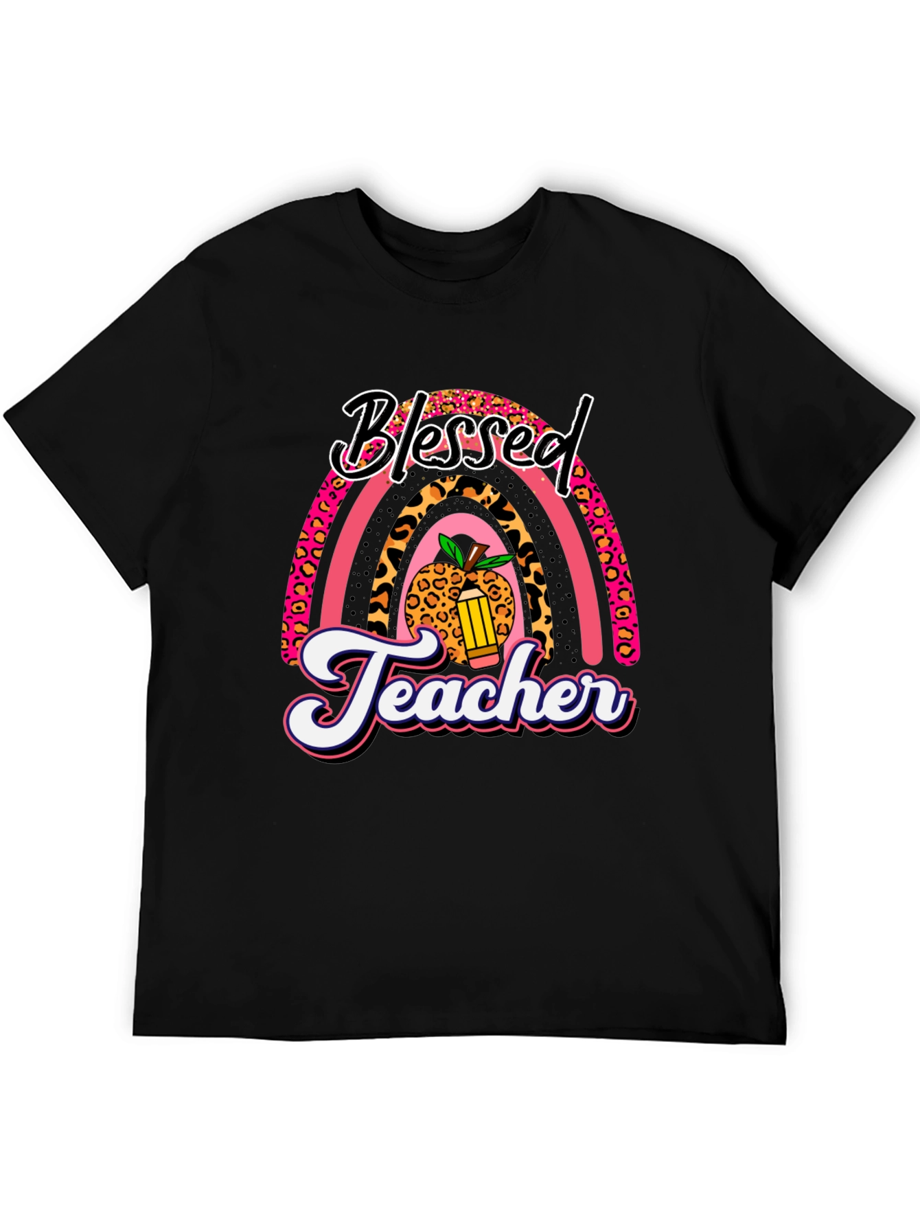Blessed Teacher Graphic Tee - Leopard Rainbow T-Shirt