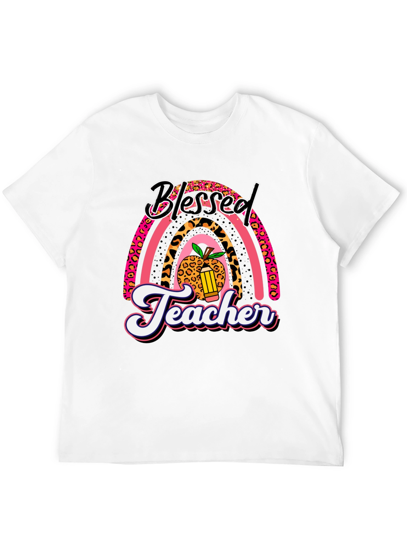 Blessed Teacher Graphic Tee - Leopard Rainbow T-Shirt