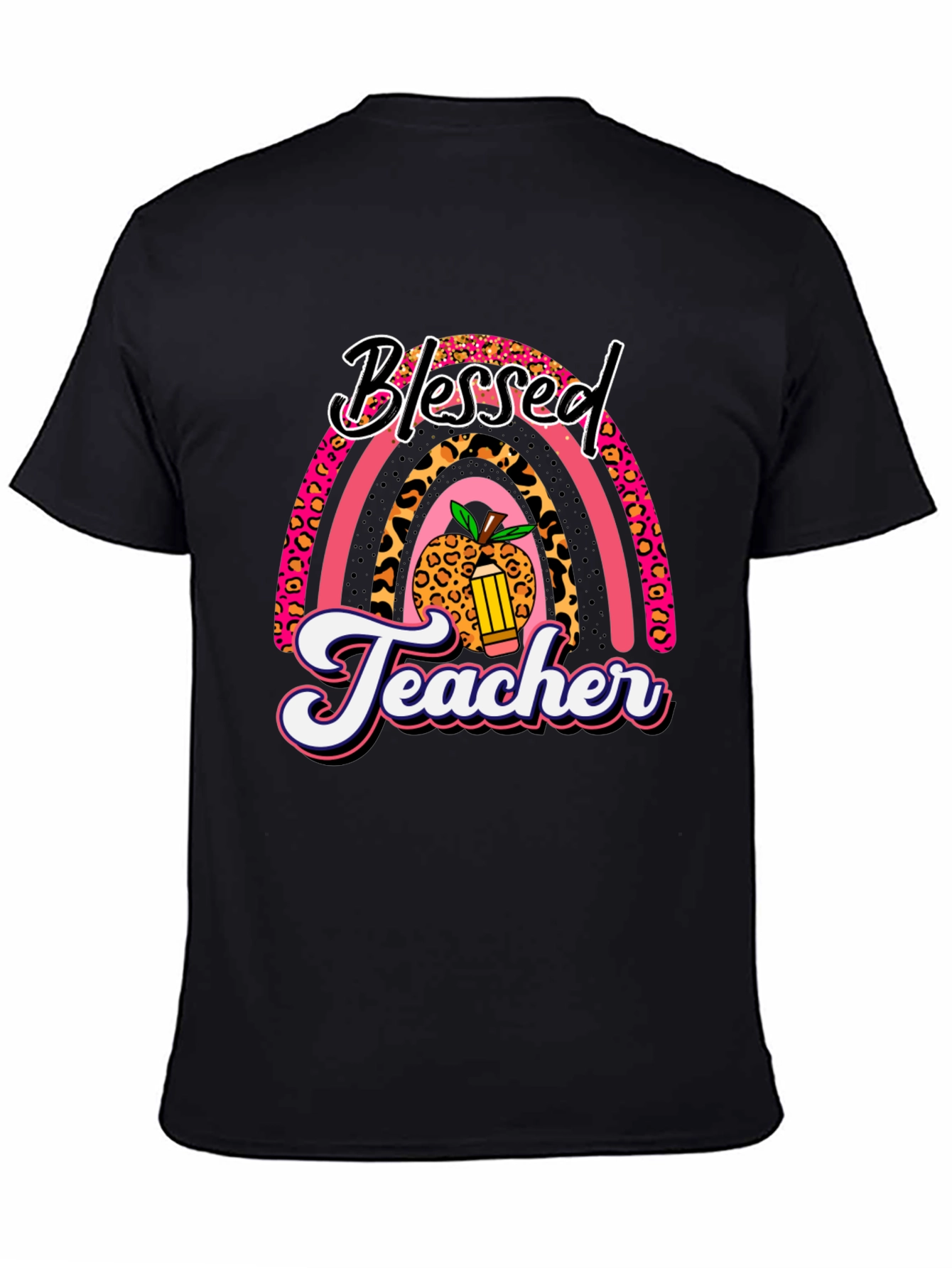 Blessed Teacher Graphic Tee - Leopard Rainbow T-Shirt