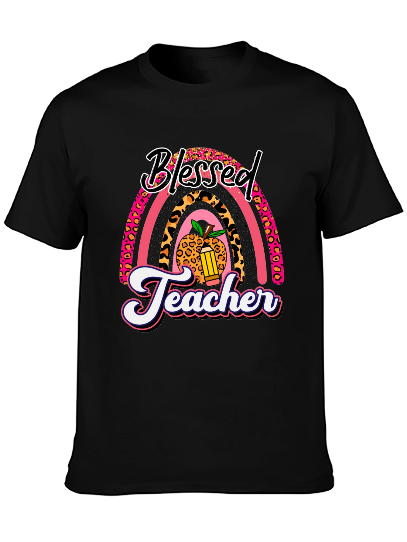 Blessed Teacher Graphic Tee - Leopard Rainbow T-Shirt